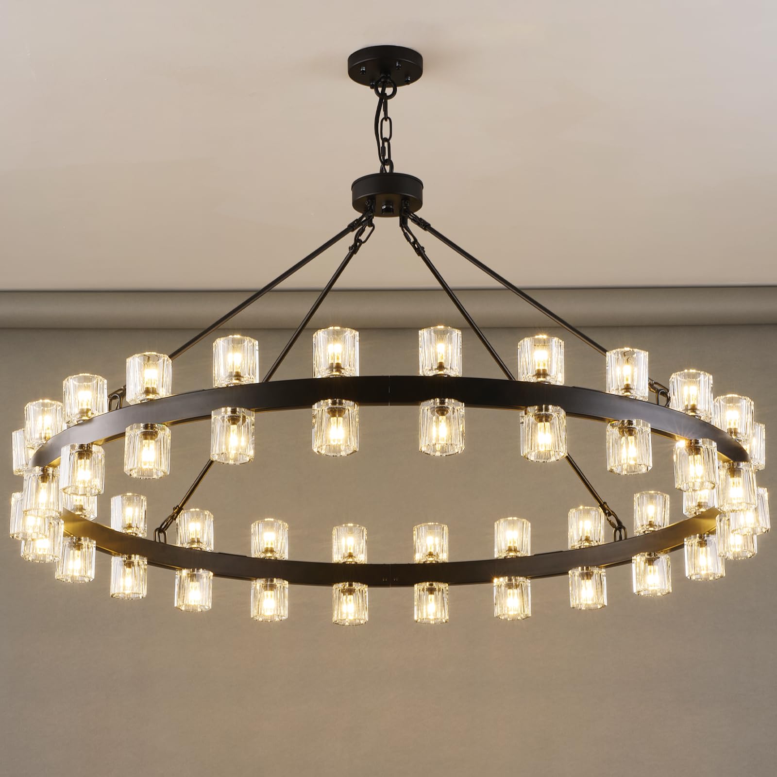 Modern 36" Gold Round Chandelier Light Fixture, K9 Crystal Chandeliers for Dining Room, Living Room, Dining Room Chandeliers Over Table, Chandelier for Bedroom, Foyer, Includes 36XG4 Bulbs - Camilalamps - B0DN9MDFYD