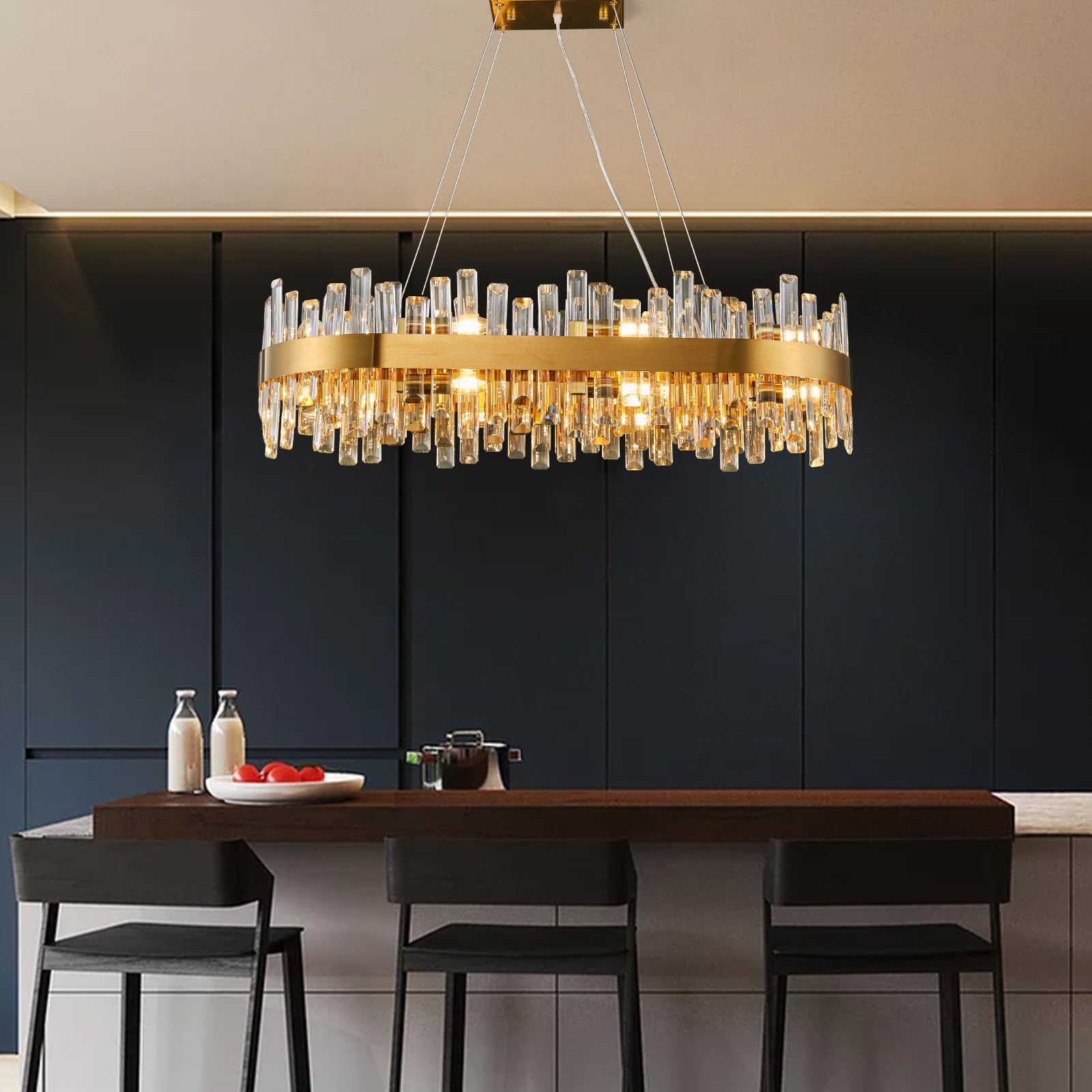 Chandelier for Dining Room, D39.4 Gold K9 Crystal Pendant Light, 20 - Light Round Over Table, Hanging Ceiling Light Fixture for Kitchen Island, Entryway, Foyer - Camilalamps - B0DMFF1692