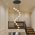 Black Alabaster Chandelier,14 - Lights Staircase Chandelier for Entryway, Modern Marble Hanging Light Fixture, Hight Ceiling, Foyer, Living Room, Staircase, Entry - Camilalamps - B0DSZZ11GM