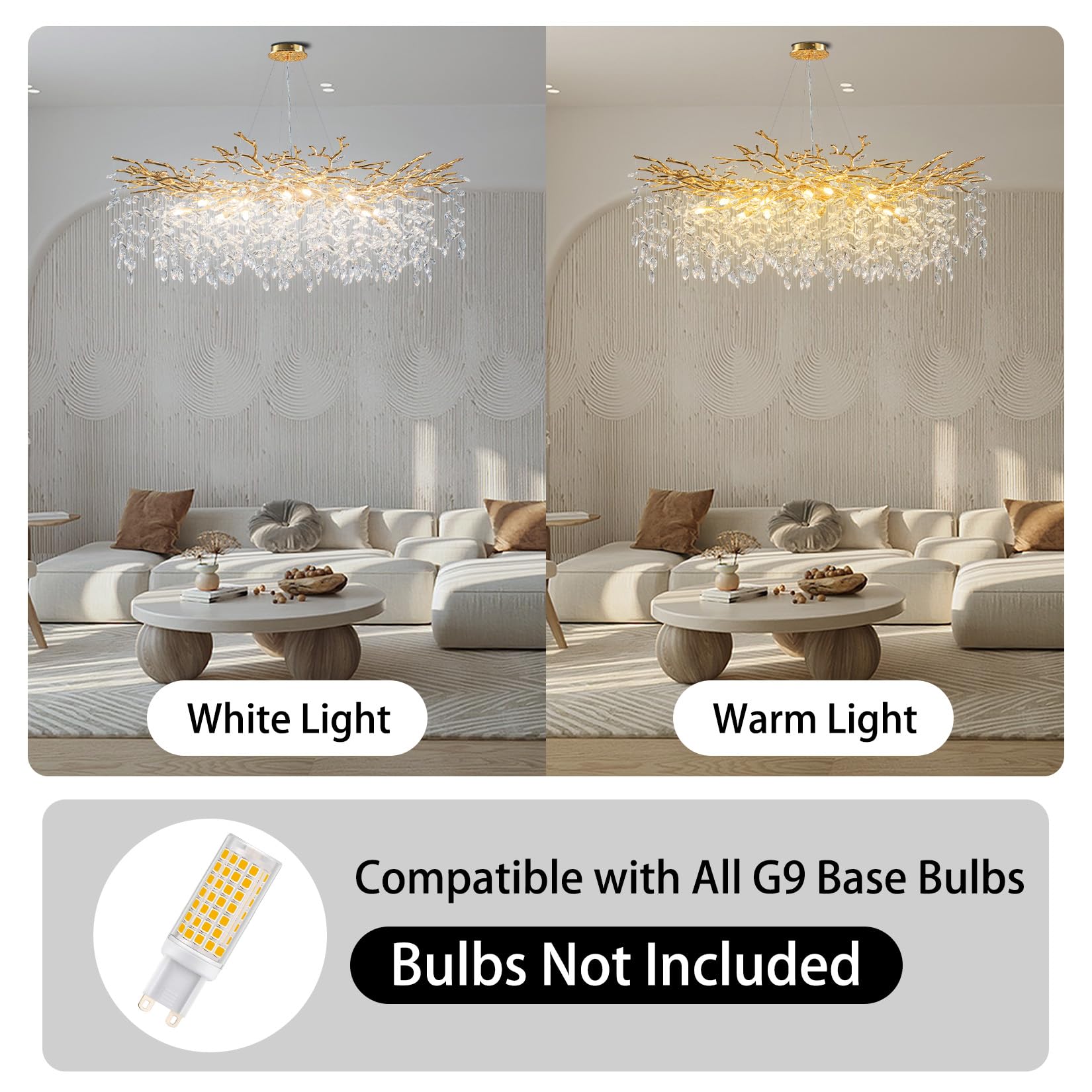 60" Modern Gold Crystal Tree Branch Chandelier, 16 - Light Rectangular Chandeliers for Dining Room, Kitchen Island, Living Room, Luxury K9 Crystal Raindrop Light Fixture - Camilalamps - B0FC6PCBZ1