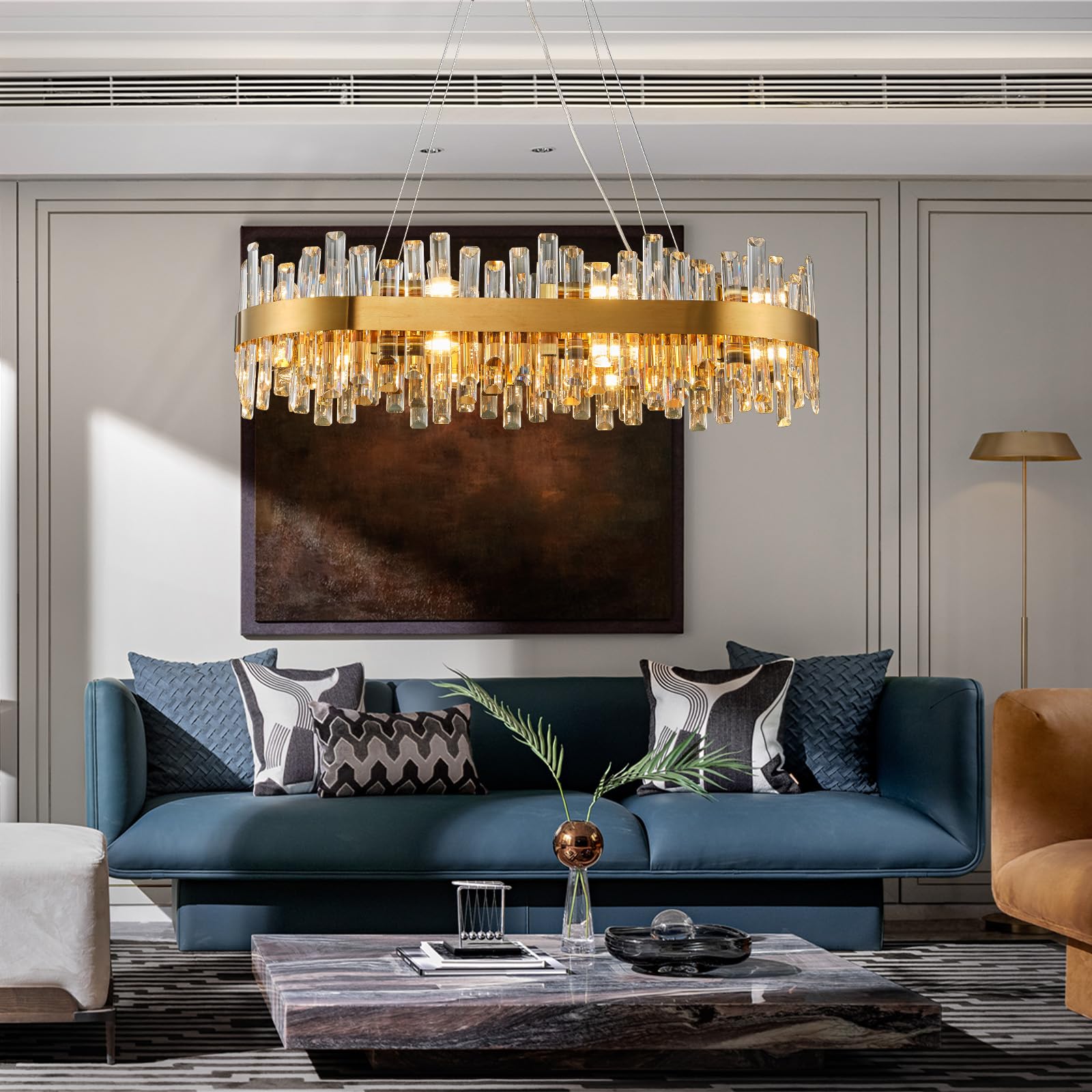 Chandelier for Dining Room, D39.4 Gold K9 Crystal Pendant Light, 20 - Light Round Over Table, Hanging Ceiling Light Fixture for Kitchen Island, Entryway, Foyer - Camilalamps - B0DMFF1692