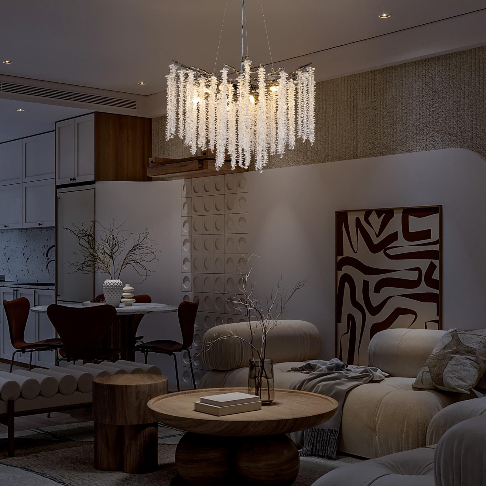Modern Crystal Chandelier, 47.2" Gold Tree Branch Chandelier for Dining Room, Round Luxury High Ceiling Chandeliers Pendant Light Over Table, Hanging Fixture for Bedroom, Living Room, Kitchen - Camilalamps - B0FBWPQM82