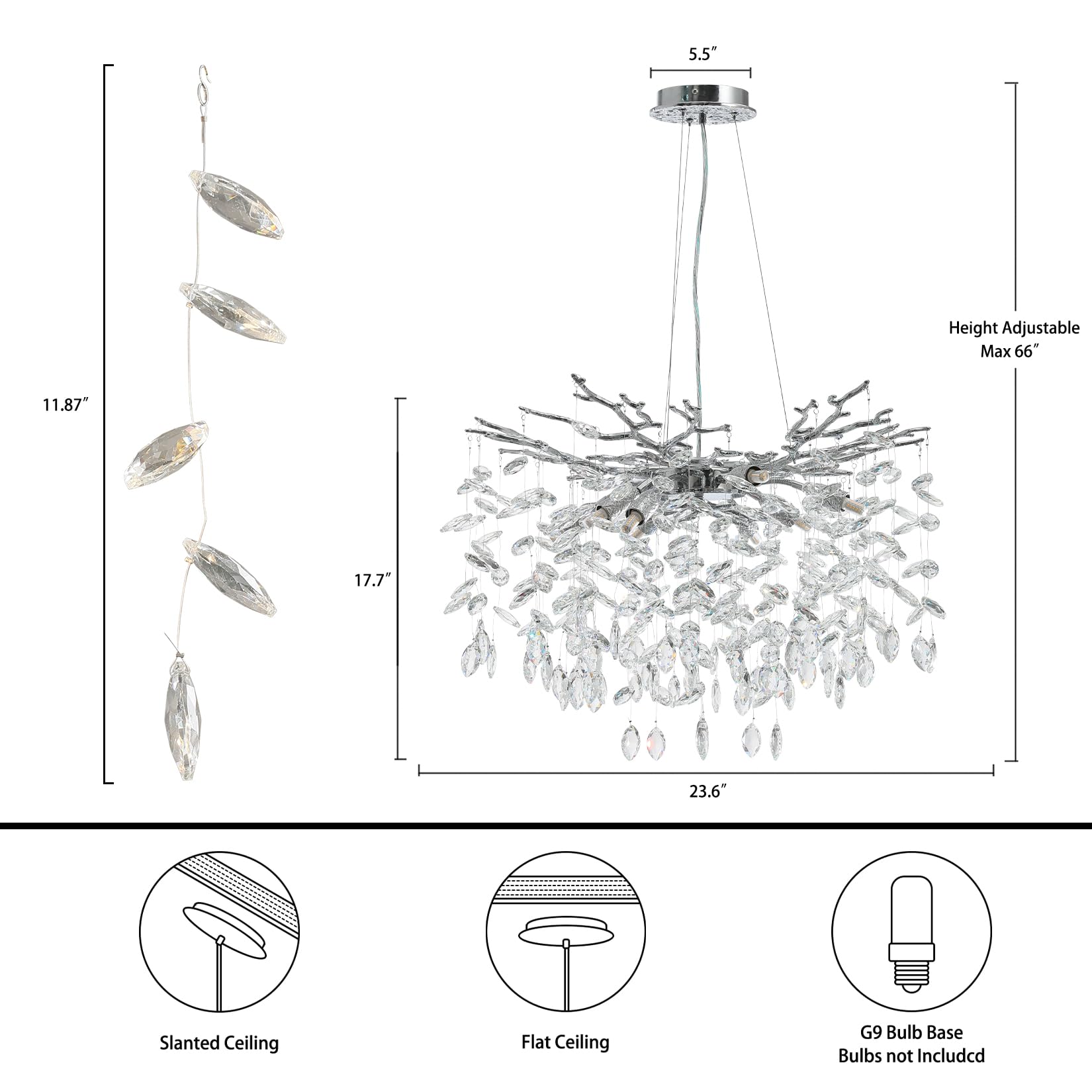 60" Modern Gold Crystal Tree Branch Chandelier, 16 - Light Rectangular Chandeliers for Dining Room, Kitchen Island, Living Room, Luxury K9 Crystal Raindrop Light Fixture - Camilalamps - B0FC6PCBZ1