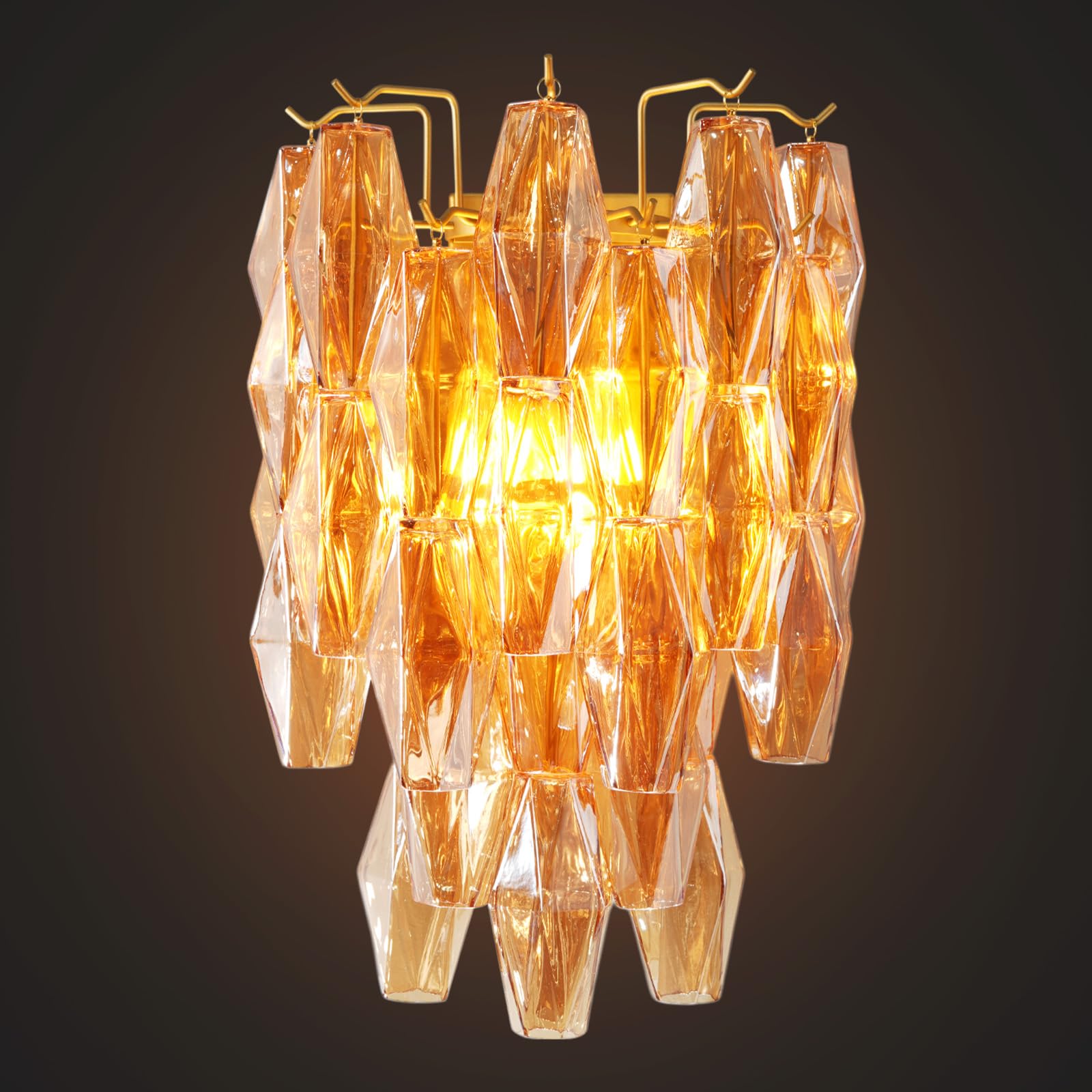 Amber Ceiling Light, 17" Modern Crystal Glass Chandelier for Bedroom, 3 - Light Round Flush Mount Ceiling Ligh for Living Room, Bathroom, Hallway, Entryway – Elegant Warm Lighting Fixture - Camilalamps - B0FC1N4H6T