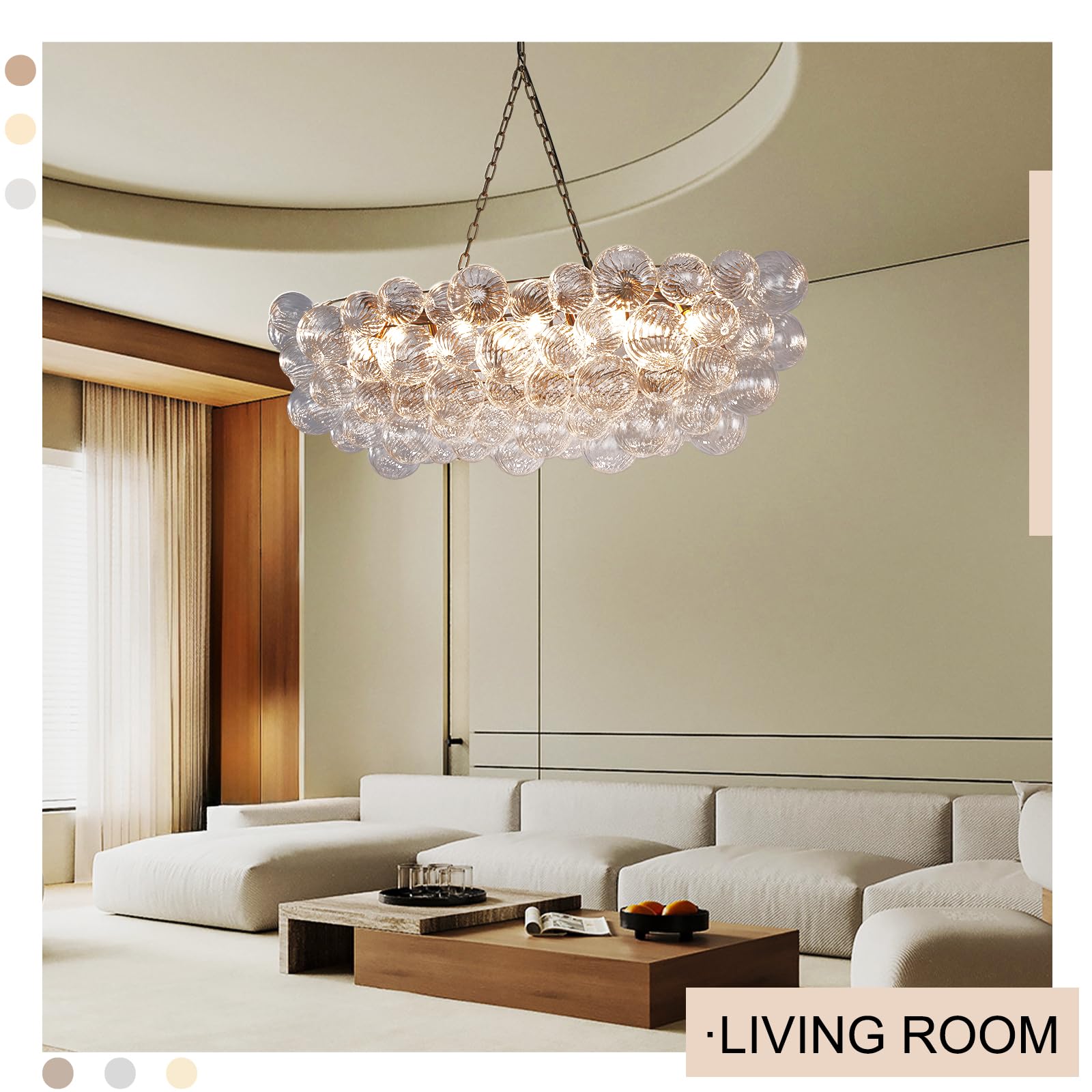 Gold Bubble Globe Chandelier, Modern Blown Glass Chandeliers with Ribbed Clear Balls, Small 24" Dia Antique Style Pendant Ceiling Light for Dining Room, Entry, Bedroom - Camilalamps - B0FDQ34ZW3
