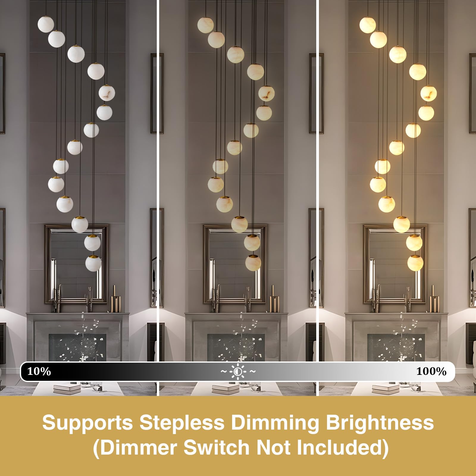 Black Alabaster Chandelier,14 - Lights Staircase Chandelier for Entryway, Modern Marble Hanging Light Fixture, Hight Ceiling, Foyer, Living Room, Staircase, Entry - Camilalamps - B0DSZZ11GM