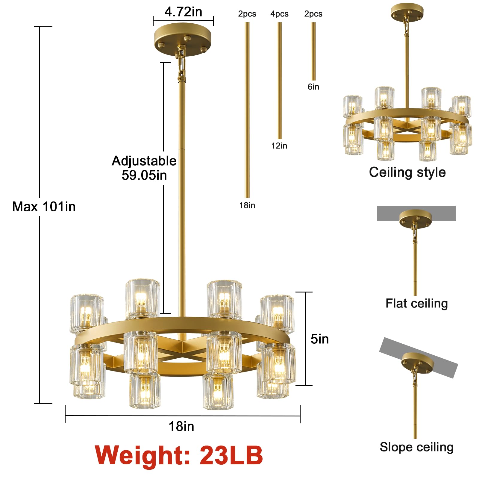 Modern 36" Gold Round Chandelier Light Fixture, K9 Crystal Chandeliers for Dining Room, Living Room, Dining Room Chandeliers Over Table, Chandelier for Bedroom, Foyer, Includes 36XG4 Bulbs - Camilalamps - B0CRGK6RHV