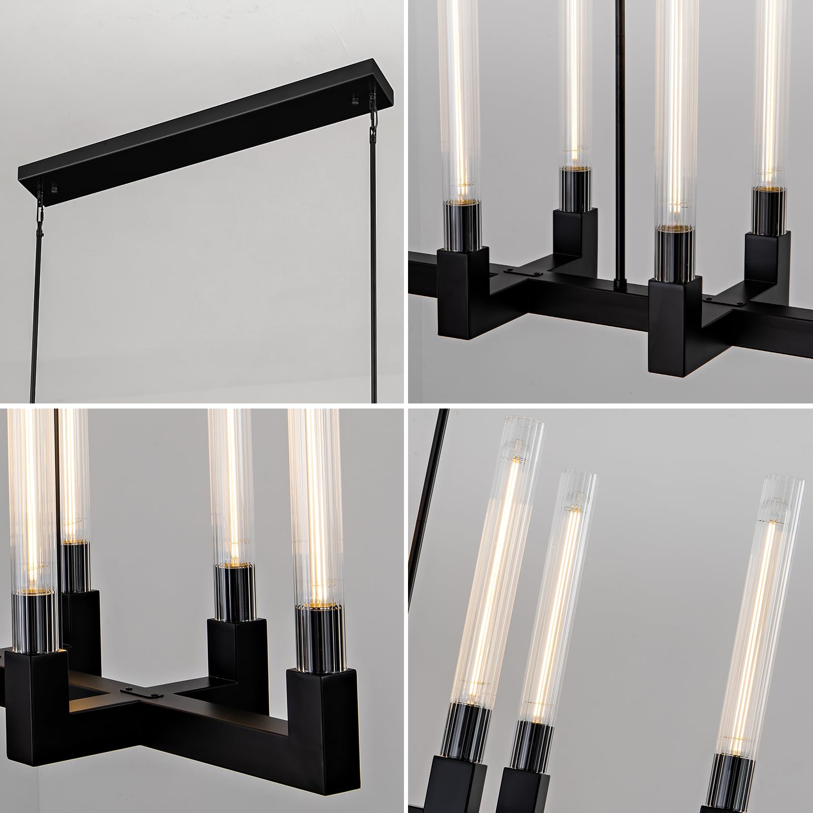 Modern Glass Tube Gold Pendant Lights – Adjustable 4 - Light Chandelier for Kitchen Island, Dining Room, Bedroom – Farmhouse & Contemporary Style with Included Bulbs - Camilalamps - B0F6YLDZVZ