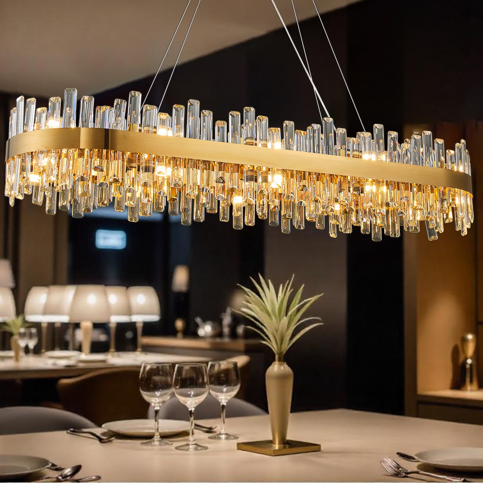 Chandelier for Dining Room, D39.4 Gold K9 Crystal Pendant Light, 20 - Light Round Over Table, Hanging Ceiling Light Fixture for Kitchen Island, Entryway, Foyer - Camilalamps - B0DMFDWCY5