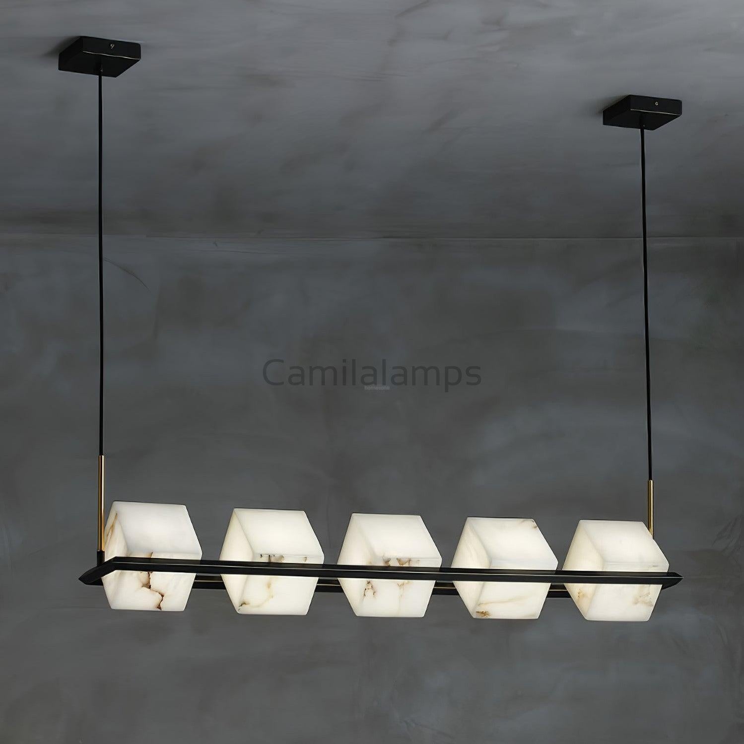 Alabaster Square Box Chandelier with 4/5/6/8/9 heads - Camilalamps - Alaba - 1635 - 5 Hea - Brass - 2