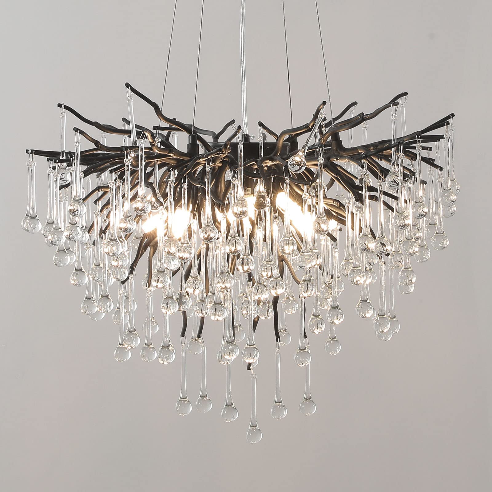 Crystal Chandeliers for Dining Room, 63" Modern Gold Tree Branch Chandelier, 15 - Lights Luxury Rectangular Raindrop Chandelier Light Fixture for Kitchen Island, Living Room, Foyer, High Ceiling - Camilalamps - B0BXN7CKRB