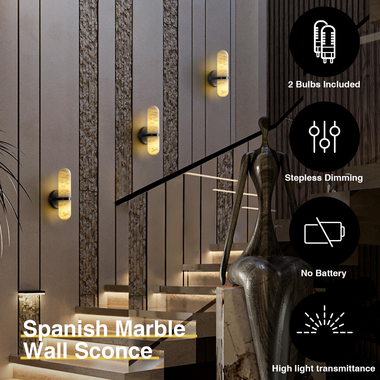 Black Alabaster Chandelier,14 - Lights Staircase Chandelier for Entryway, Modern Marble Hanging Light Fixture, Hight Ceiling, Foyer, Living Room, Staircase, Entry - Camilalamps - B0DSZZ11GM