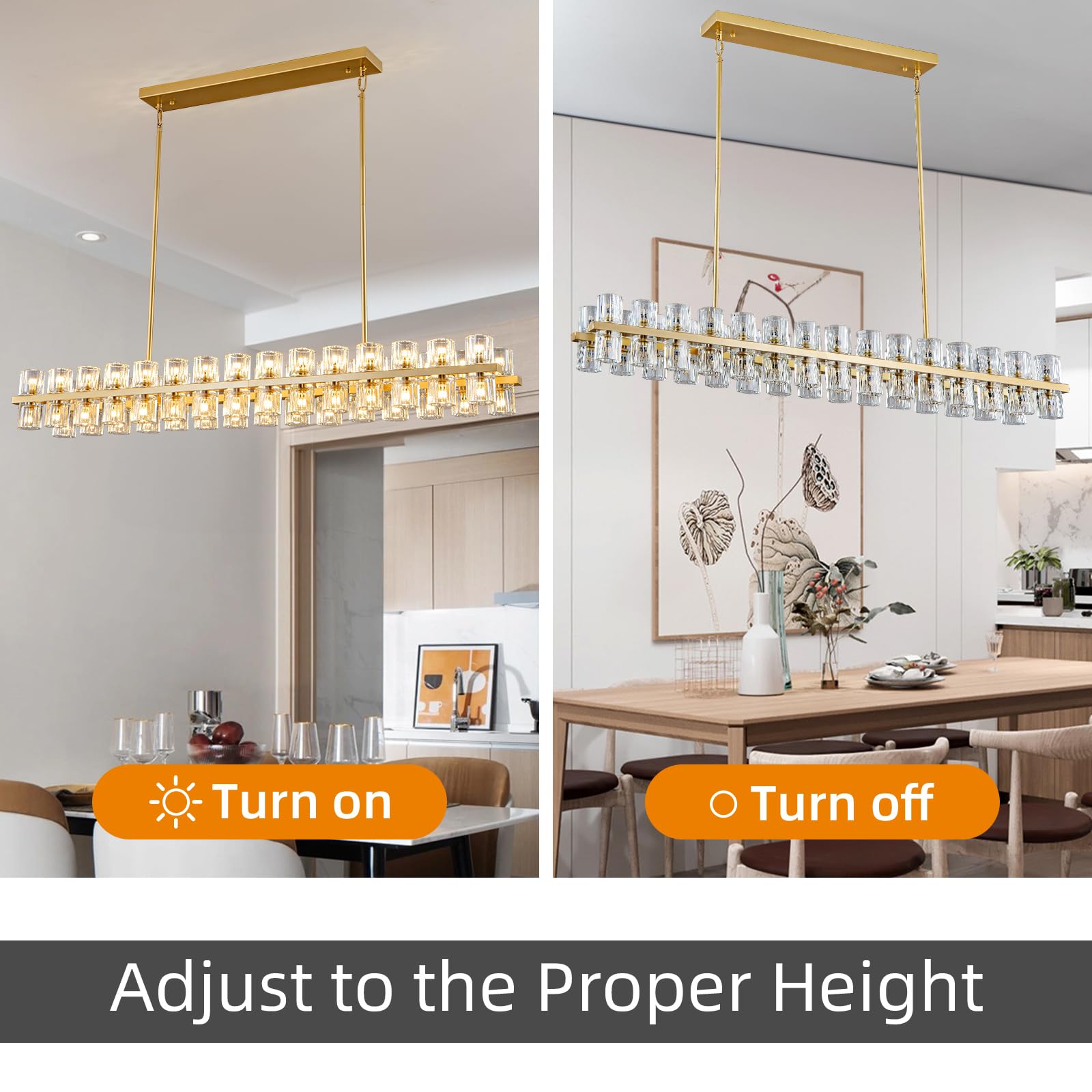 Modern 36" Gold Round Chandelier Light Fixture, K9 Crystal Chandeliers for Dining Room, Living Room, Dining Room Chandeliers Over Table, Chandelier for Bedroom, Foyer, Includes 36XG4 Bulbs - Camilalamps - B0CRGK6RHV