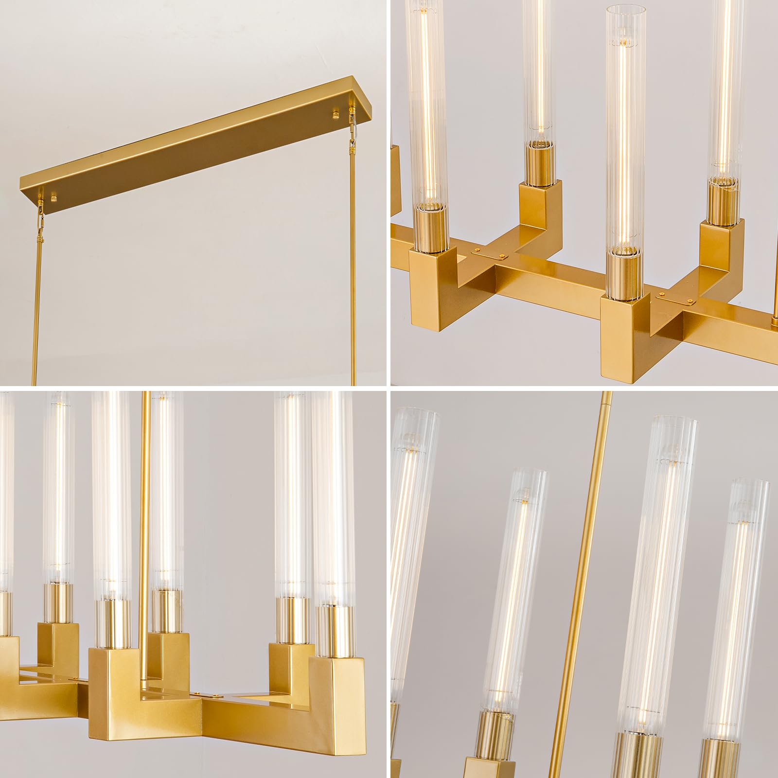 Modern Glass Tube Gold Pendant Lights – Adjustable 4 - Light Chandelier for Kitchen Island, Dining Room, Bedroom – Farmhouse & Contemporary Style with Included Bulbs - Camilalamps - B0F6YLDZVZ
