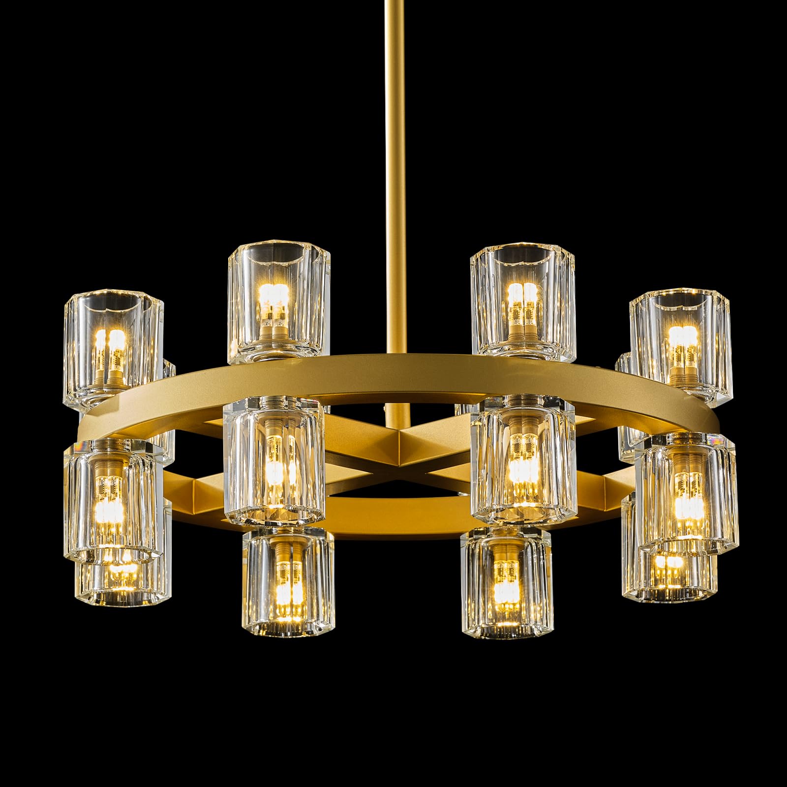 Modern 36" Gold Round Chandelier Light Fixture, K9 Crystal Chandeliers for Dining Room, Living Room, Dining Room Chandeliers Over Table, Chandelier for Bedroom, Foyer, Includes 36XG4 Bulbs - Camilalamps - B0FCM53VSC