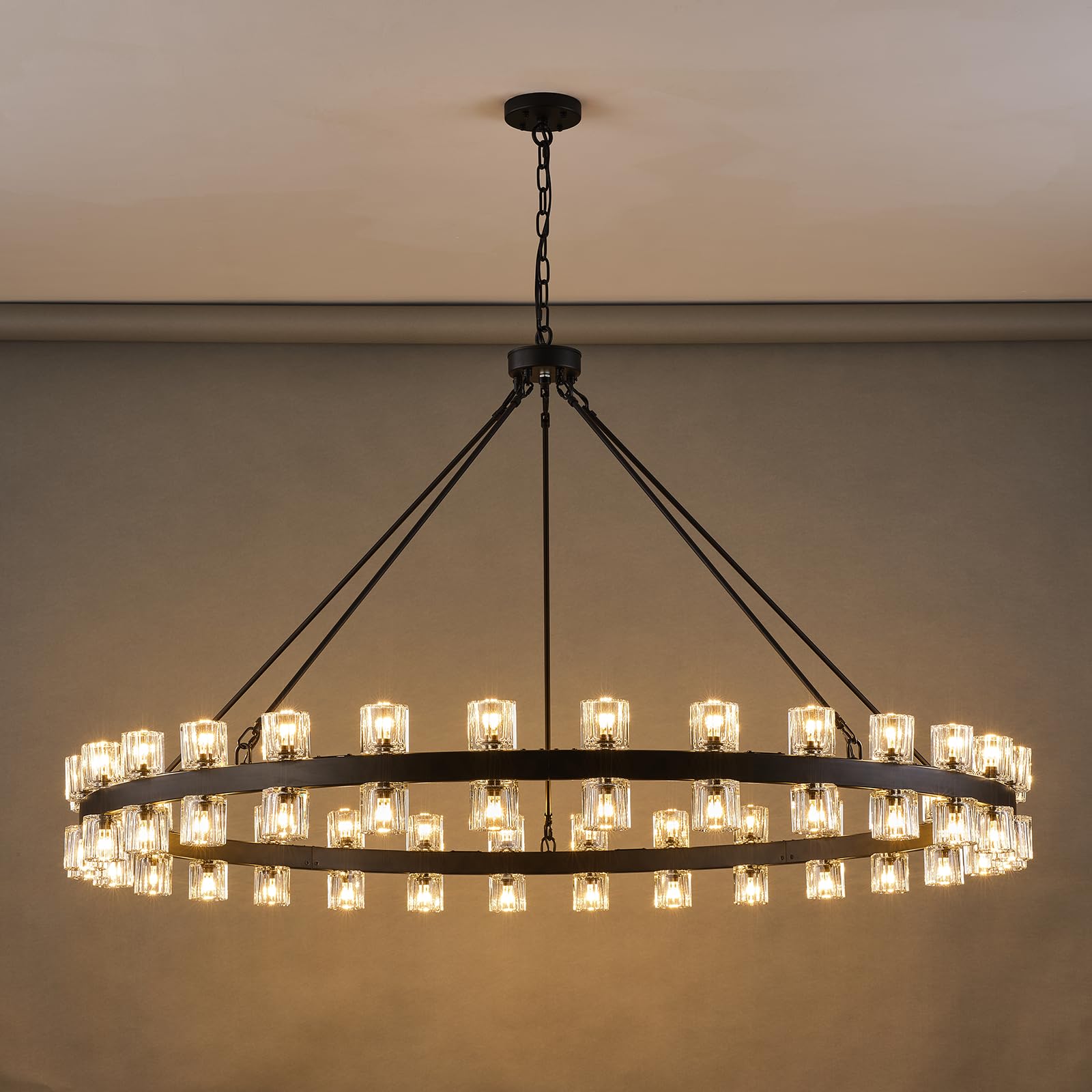 Modern 36" Gold Round Chandelier Light Fixture, K9 Crystal Chandeliers for Dining Room, Living Room, Dining Room Chandeliers Over Table, Chandelier for Bedroom, Foyer, Includes 36XG4 Bulbs - Camilalamps - B0DN9D59NZ
