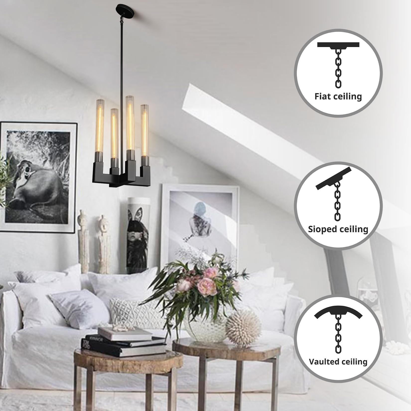 Modern Glass Tube Gold Pendant Lights – Adjustable 4 - Light Chandelier for Kitchen Island, Dining Room, Bedroom – Farmhouse & Contemporary Style with Included Bulbs - Camilalamps - B0F6YLDZVZ