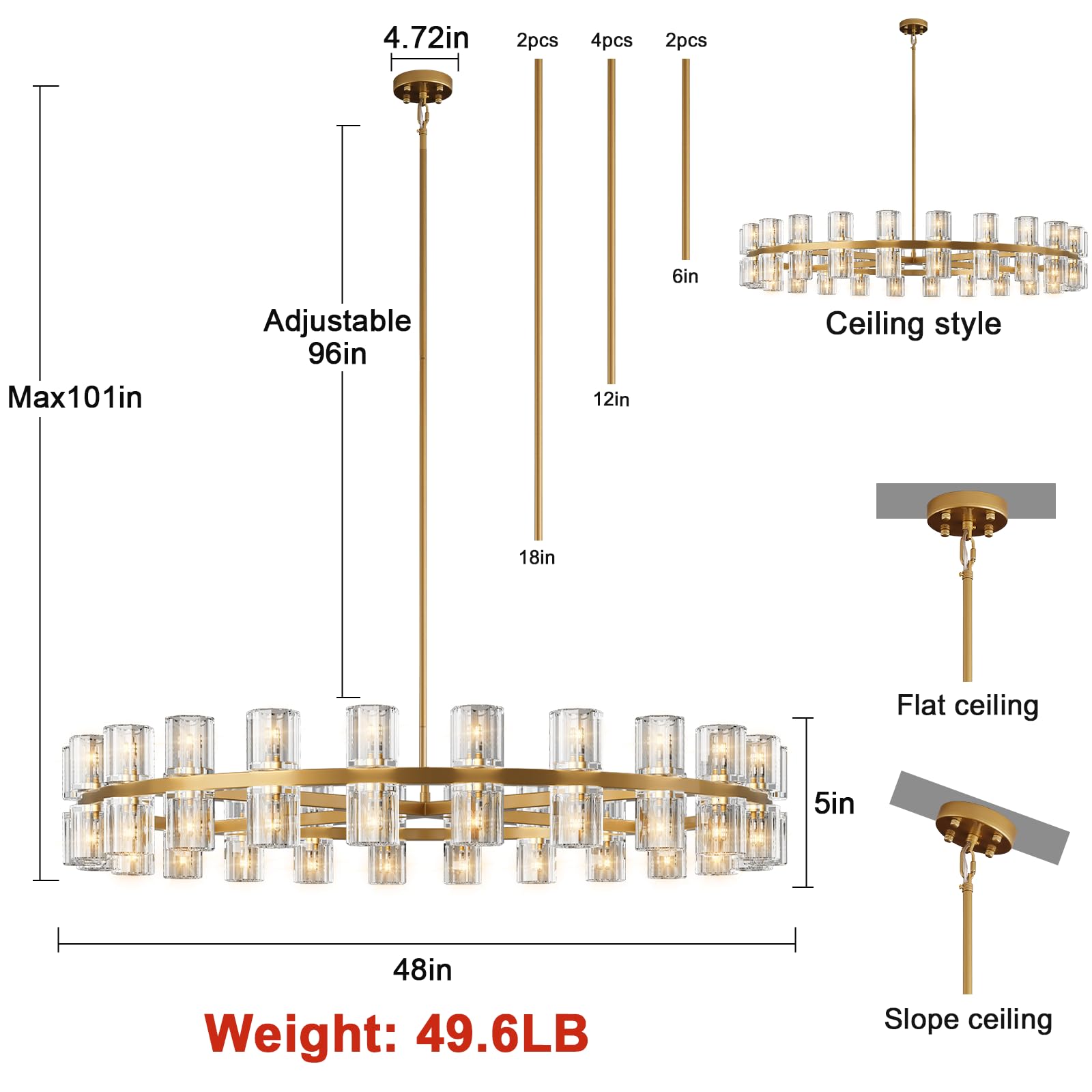 Modern 36" Gold Round Chandelier Light Fixture, K9 Crystal Chandeliers for Dining Room, Living Room, Dining Room Chandeliers Over Table, Chandelier for Bedroom, Foyer, Includes 36XG4 Bulbs - Camilalamps - B0CRGK6RHV