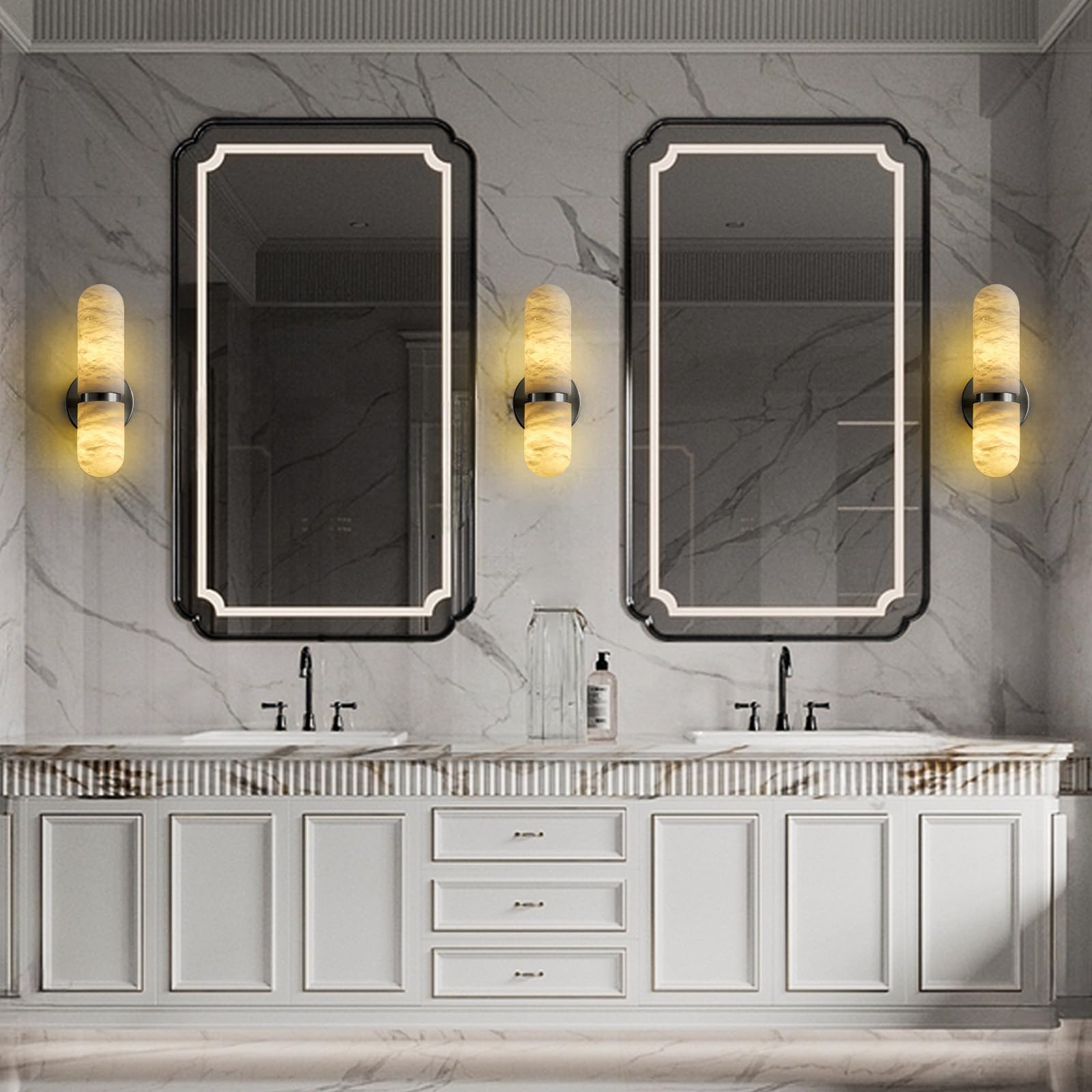 Black Alabaster Chandelier,14 - Lights Staircase Chandelier for Entryway, Modern Marble Hanging Light Fixture, Hight Ceiling, Foyer, Living Room, Staircase, Entry - Camilalamps - B0DSZZ11GM