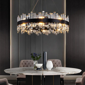 Chandelier for Dining Room, L35.4 Black Rectangle Crystal Chandelier Over Table, Modern 16-Light Large Crystal Chandeliers Ceiling Light, Pendant Light Fixture for Kitchen Island Living Room