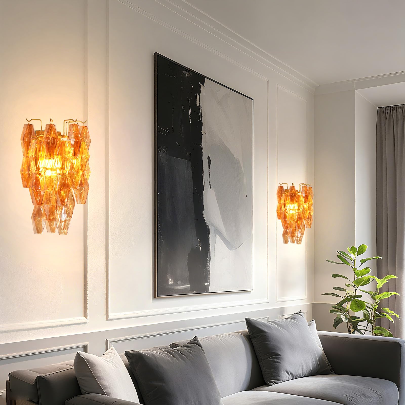 Amber Ceiling Light, 17" Modern Crystal Glass Chandelier for Bedroom, 3 - Light Round Flush Mount Ceiling Ligh for Living Room, Bathroom, Hallway, Entryway – Elegant Warm Lighting Fixture - Camilalamps - B0DQLDBCMH