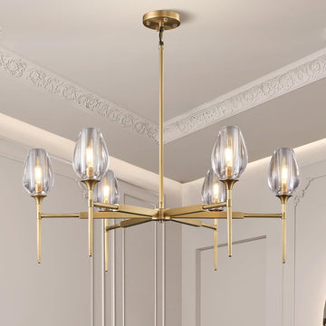 Crystal Chandelier, 52in Gold Tulip Rectangle K9 Crystal Chandelier, 8 Lights Brass Pendant Ceiling Light for Dining Living Room Bedroom Entryway, E12 Bulbs Included