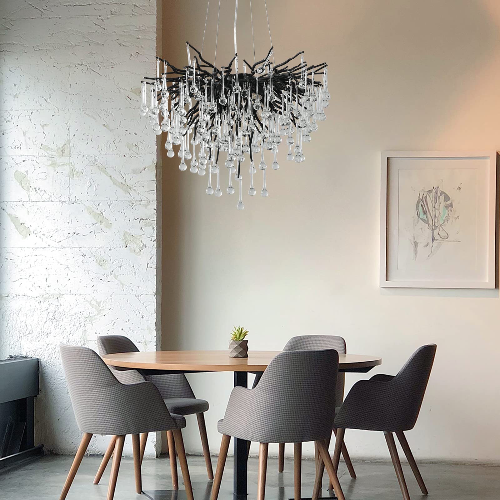 Crystal Chandeliers for Dining Room, 63" Modern Gold Tree Branch Chandelier, 15 - Lights Luxury Rectangular Raindrop Chandelier Light Fixture for Kitchen Island, Living Room, Foyer, High Ceiling - Camilalamps - B0BXNB4WRN