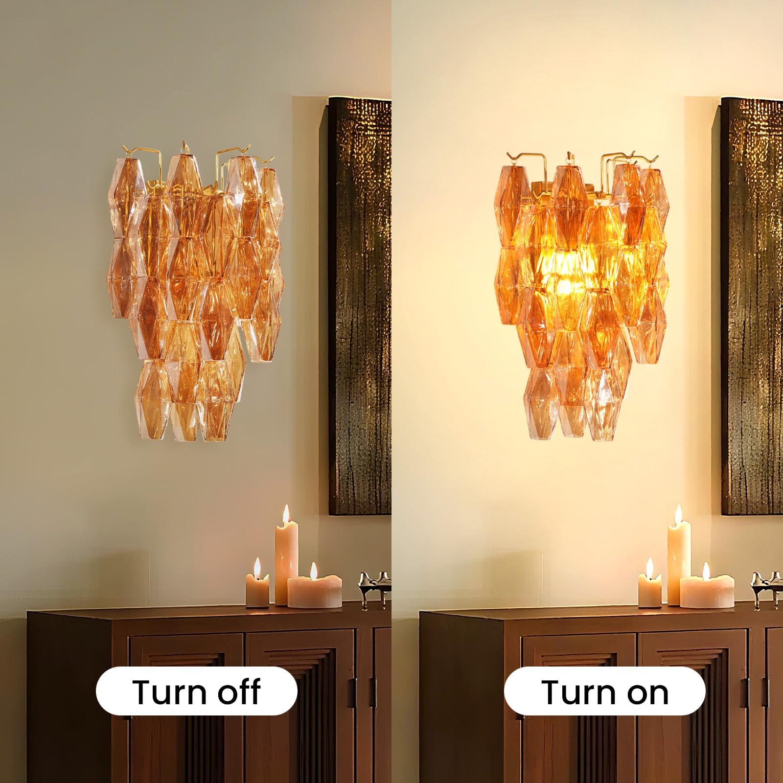 Amber Ceiling Light, 17" Modern Crystal Glass Chandelier for Bedroom, 3 - Light Round Flush Mount Ceiling Ligh for Living Room, Bathroom, Hallway, Entryway – Elegant Warm Lighting Fixture - Camilalamps - B0DQLDBCMH