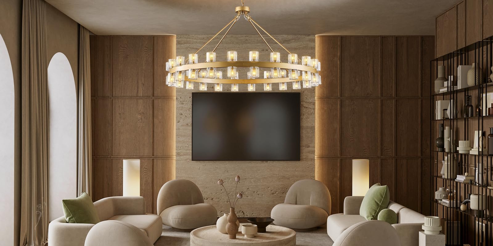 Modern 36" Gold Round Chandelier Light Fixture, K9 Crystal Chandeliers for Dining Room, Living Room, Dining Room Chandeliers Over Table, Chandelier for Bedroom, Foyer, Includes 36XG4 Bulbs - Camilalamps - B0CRGK6RHV
