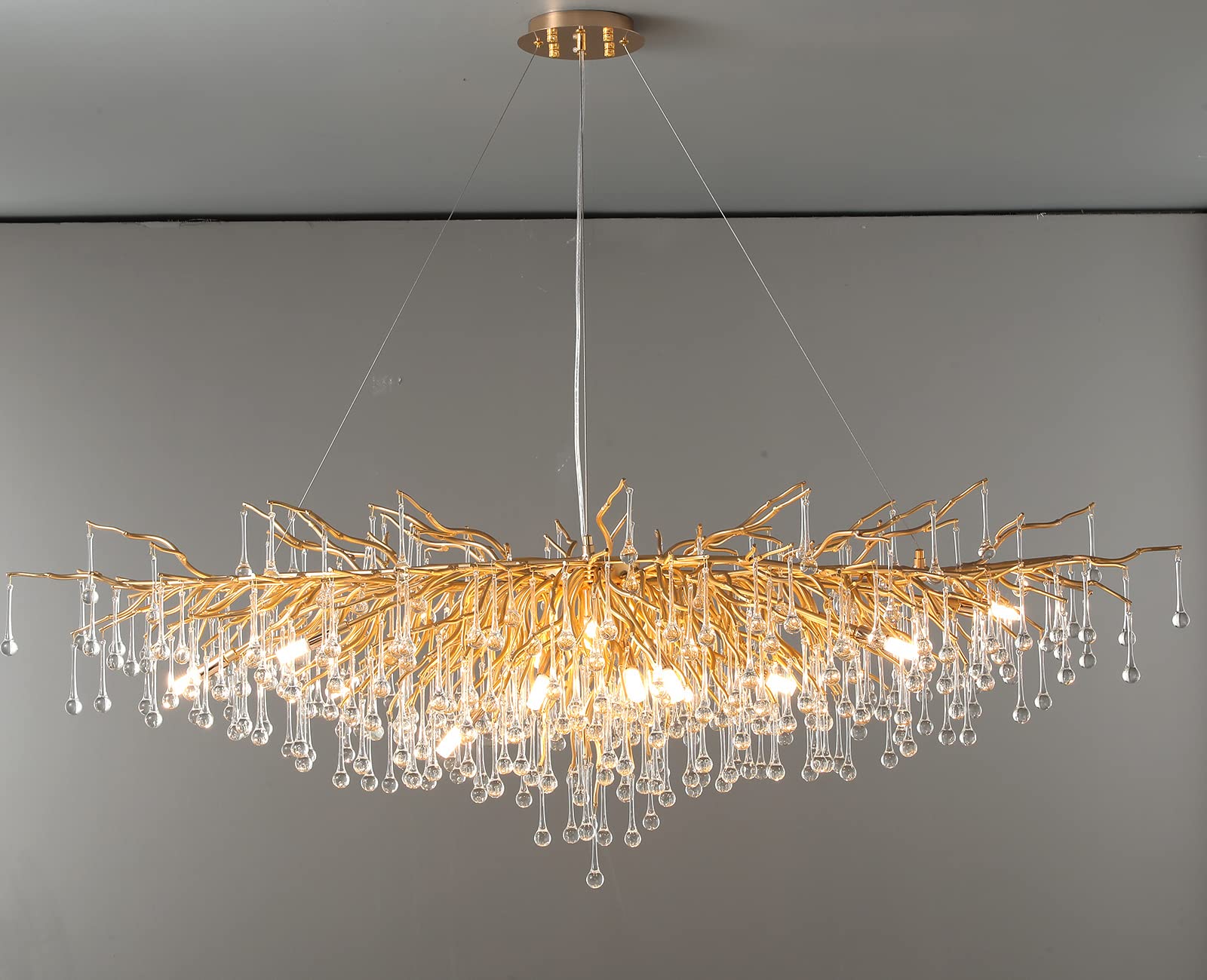 Crystal Chandeliers for Dining Room, 63" Modern Gold Tree Branch Chandelier, 15 - Lights Luxury Rectangular Raindrop Chandelier Light Fixture for Kitchen Island, Living Room, Foyer, High Ceiling - Camilalamps - B0BXNB4WRN