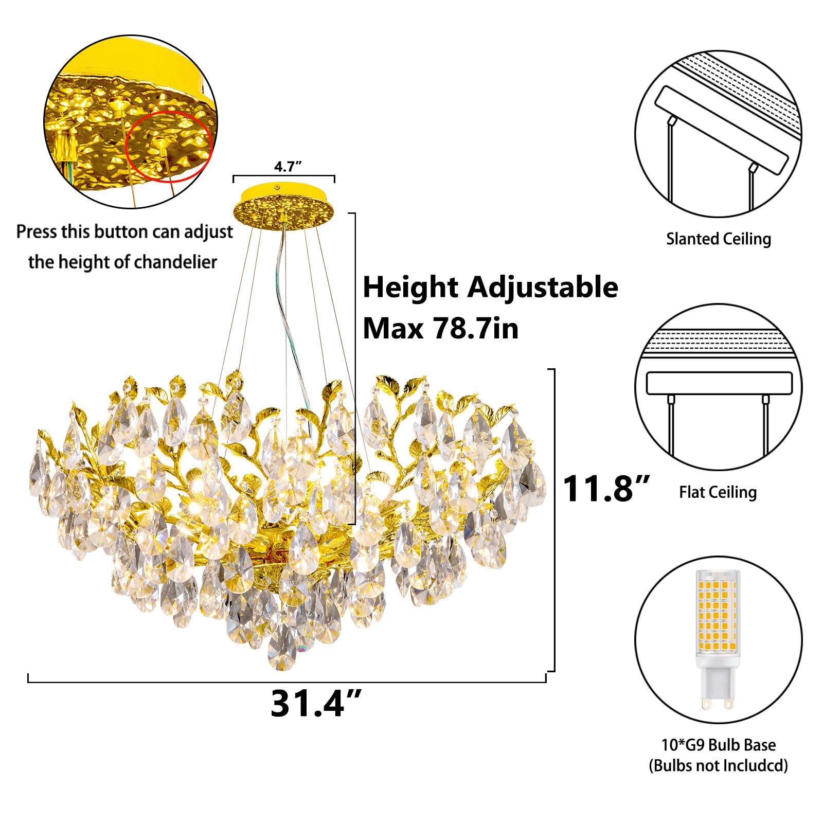 Modern Crystal Chandelier,Silver Ceiling Pendant Flower Hanging Lighting, 31.5" Tree Branch - Leaf Upward Chandelier Light Fixture Perfect for Dining Room, Living Room, Bedroom, Entryway - Camilalamps - B0CRKSZYYL