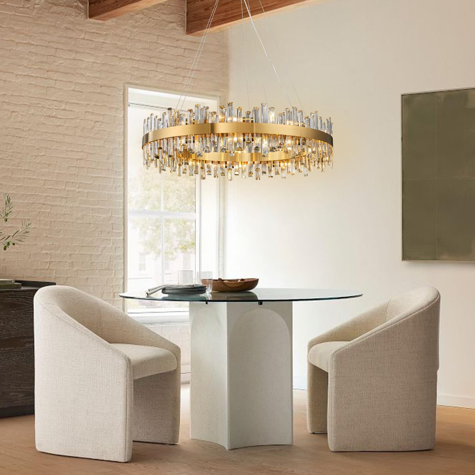Chandelier for Dining Room, D39.4 Gold K9 Crystal Pendant Light, 20 - Light Round Over Table, Hanging Ceiling Light Fixture for Kitchen Island, Entryway, Foyer - Camilalamps - B0DMFF1692