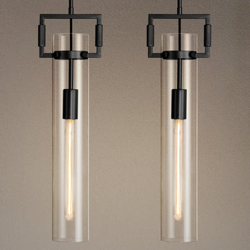 21.6" Large Black Farmhouse Pendant Light - Modern Glass & Brass Kitchen Island Light for Dining Table, Bathroom, Bedroom