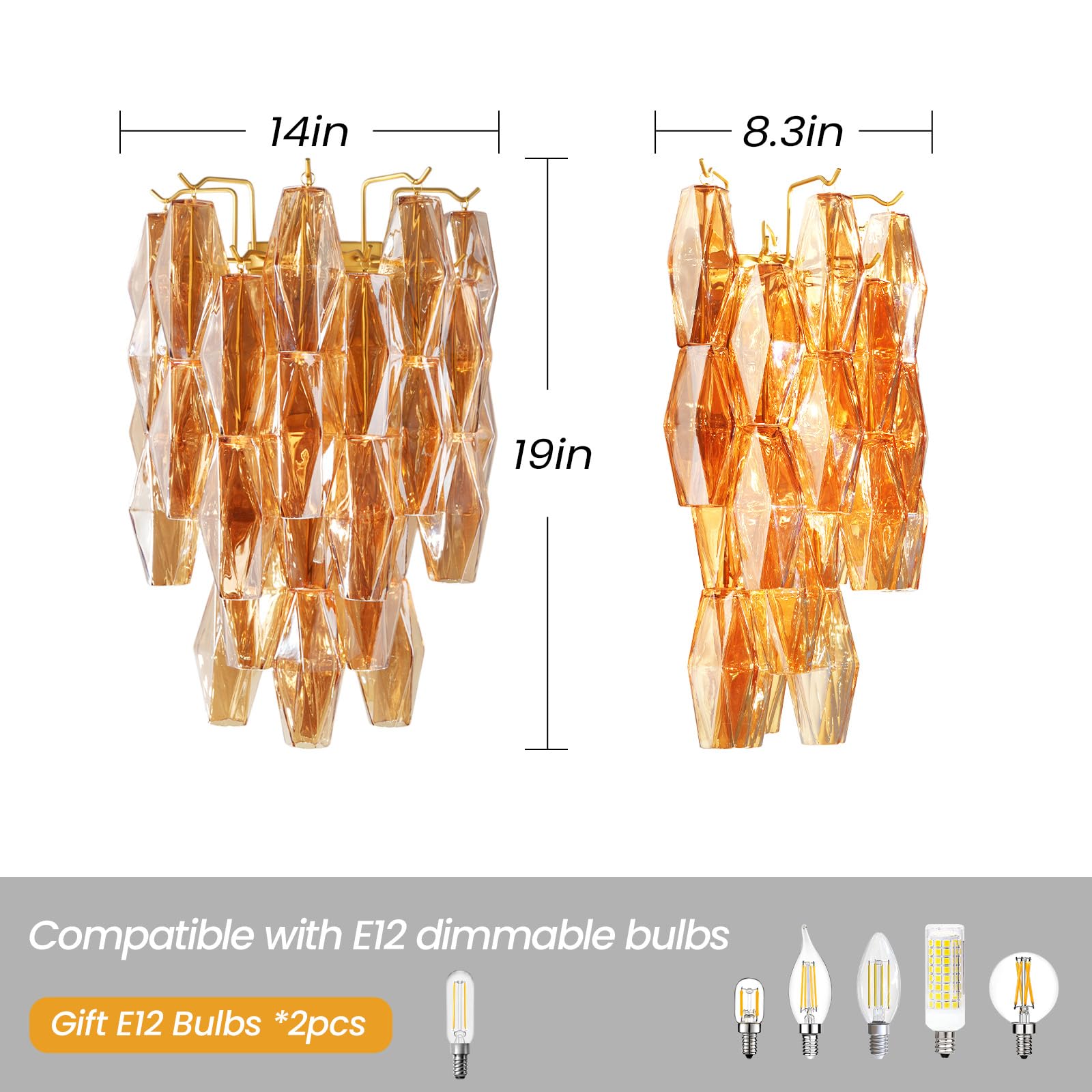 Amber Ceiling Light, 17" Modern Crystal Glass Chandelier for Bedroom, 3 - Light Round Flush Mount Ceiling Ligh for Living Room, Bathroom, Hallway, Entryway – Elegant Warm Lighting Fixture - Camilalamps - B0DQLDBCMH