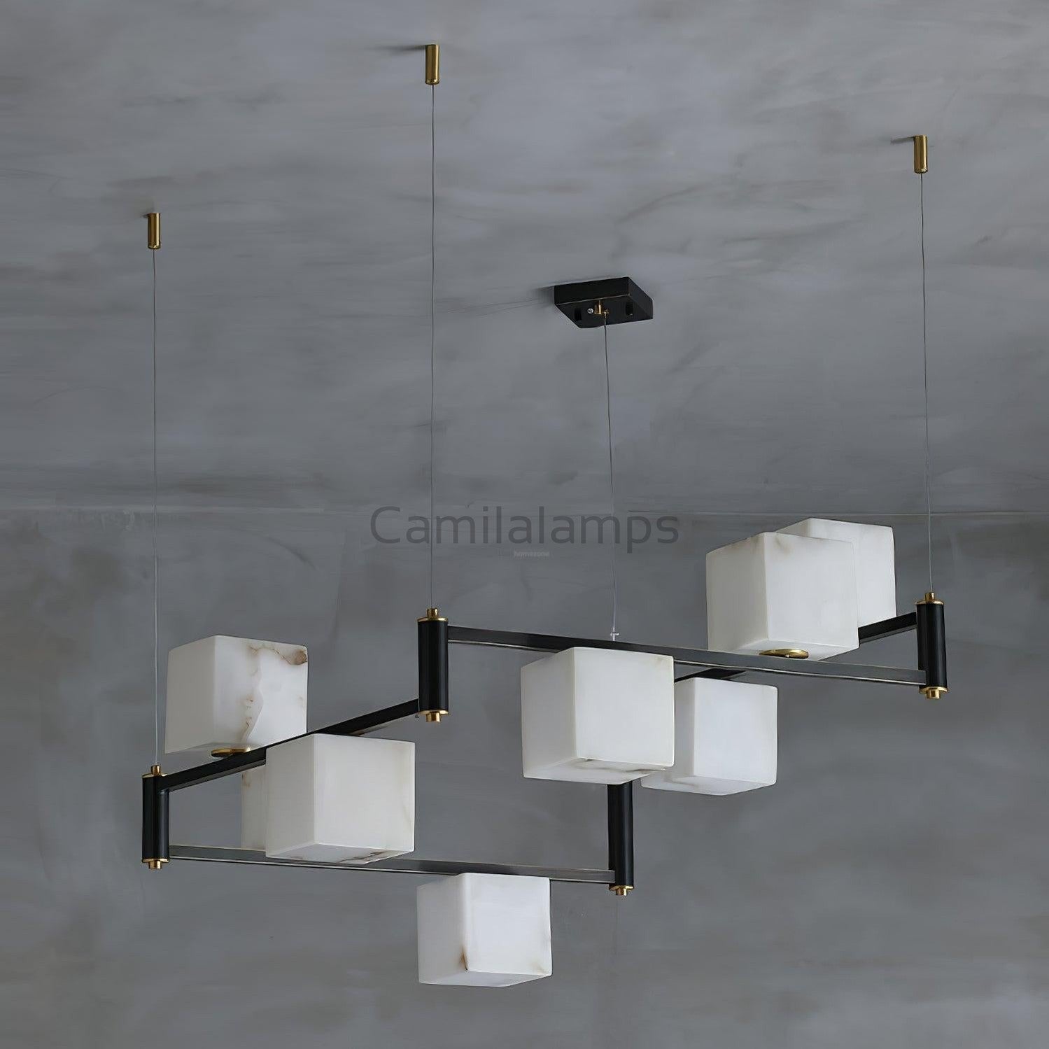 Alabaster Square Box Chandelier with 4/5/6/8/9 heads - Camilalamps - Alaba - 1635 - 9 Hea - Brass - 5
