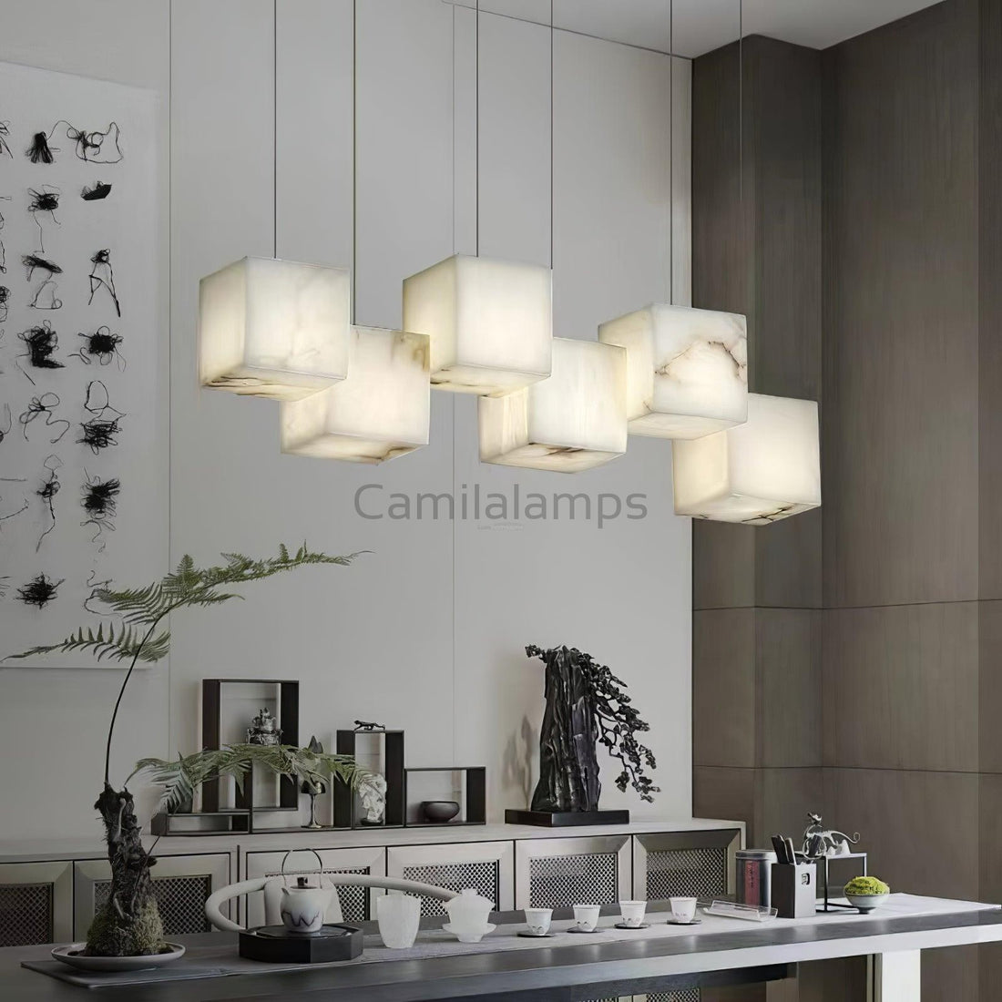 Alabaster Box Linear Chandelier - Camilalamps - Alaba - 1607 - 6 hea - White - 1