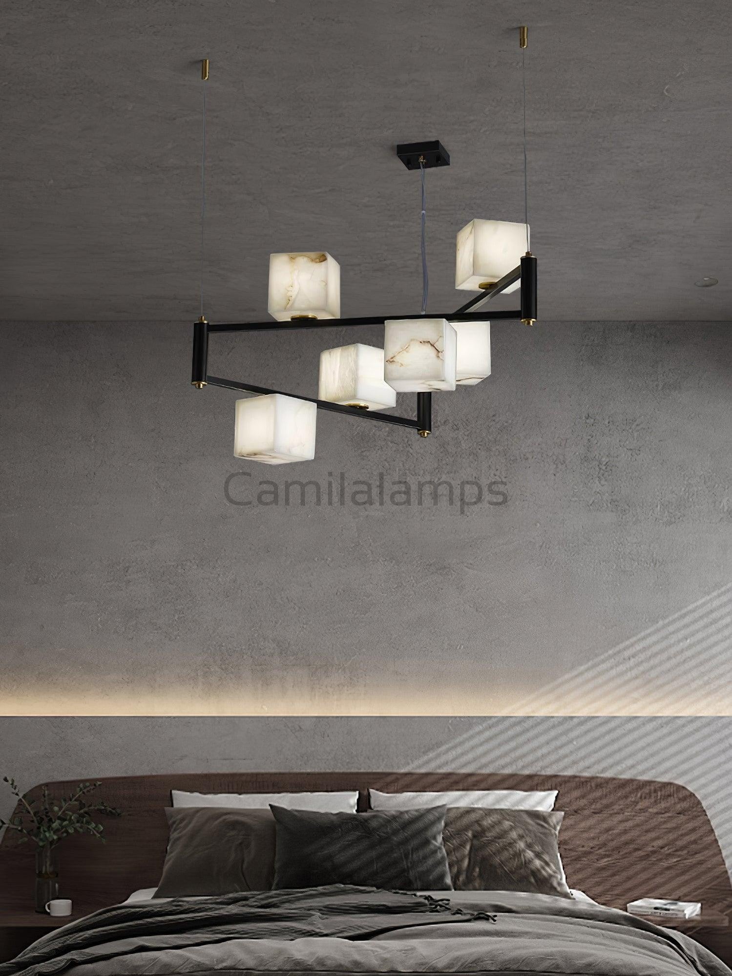 Alabaster Square Box Chandelier with 4/5/6/8/9 heads - Camilalamps - Alaba - 1635 - 9 Hea - Brass - 5