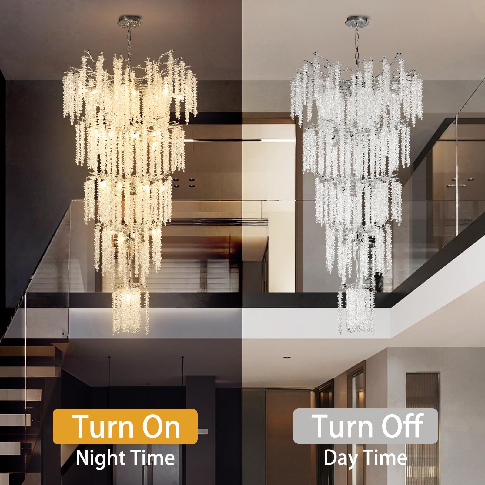 Modern Crystal Chandelier, 47.2" Gold Tree Branch Chandelier for Dining Room, Round Luxury High Ceiling Chandeliers Pendant Light Over Table, Hanging Fixture for Bedroom, Living Room, Kitchen - Camilalamps - B0FBWPQM82