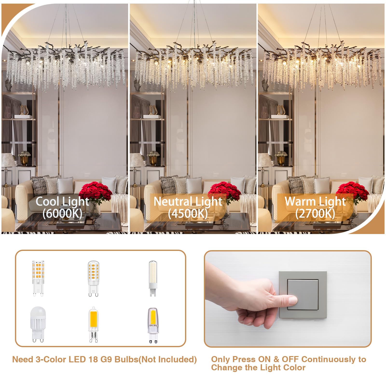 Modern Crystal Chandelier, 47.2" Gold Tree Branch Chandelier for Dining Room, Round Luxury High Ceiling Chandeliers Pendant Light Over Table, Hanging Fixture for Bedroom, Living Room, Kitchen - Camilalamps - B0FBWPQM82