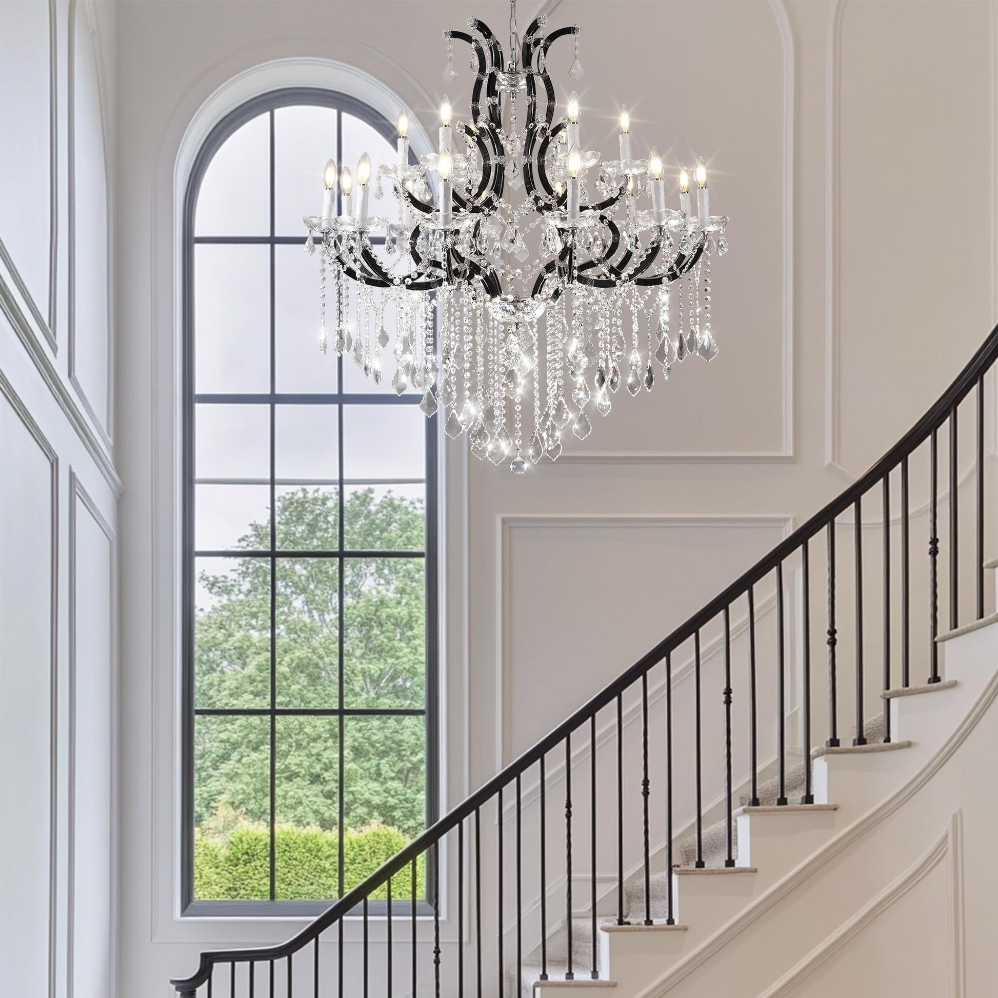 Large Gold Crystal Chandelier Light Fixtures - 24 Lights Modern Crystal Chandeliers for Hotel, Lobby, Foyer, Entryway Hall, Staircase High Ceiling Chandelier 2 Layers - Camilalamps - B0F93R7H6W