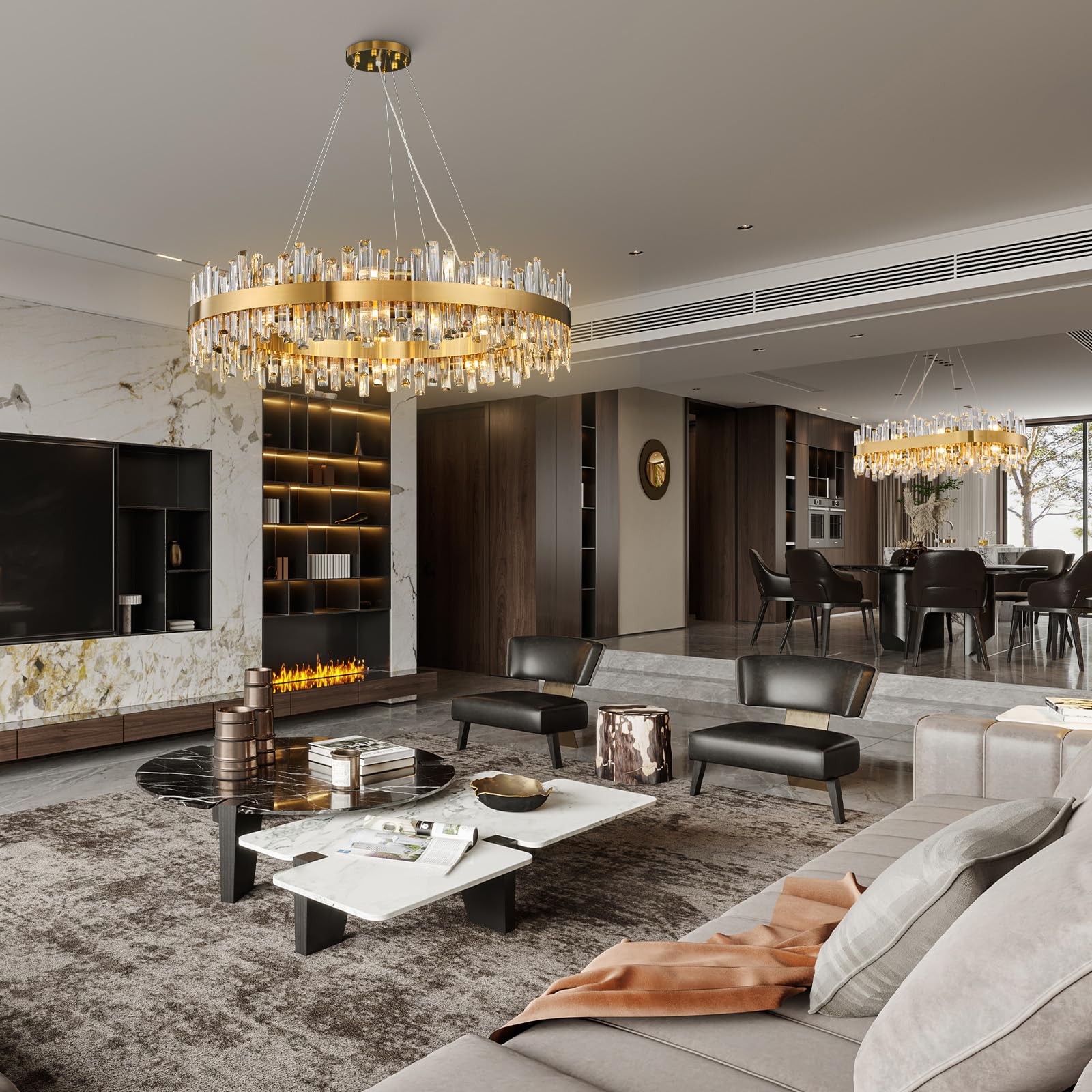 Chandelier for Dining Room, D39.4 Gold K9 Crystal Pendant Light, 20 - Light Round Over Table, Hanging Ceiling Light Fixture for Kitchen Island, Entryway, Foyer - Camilalamps - B0DMFF1692