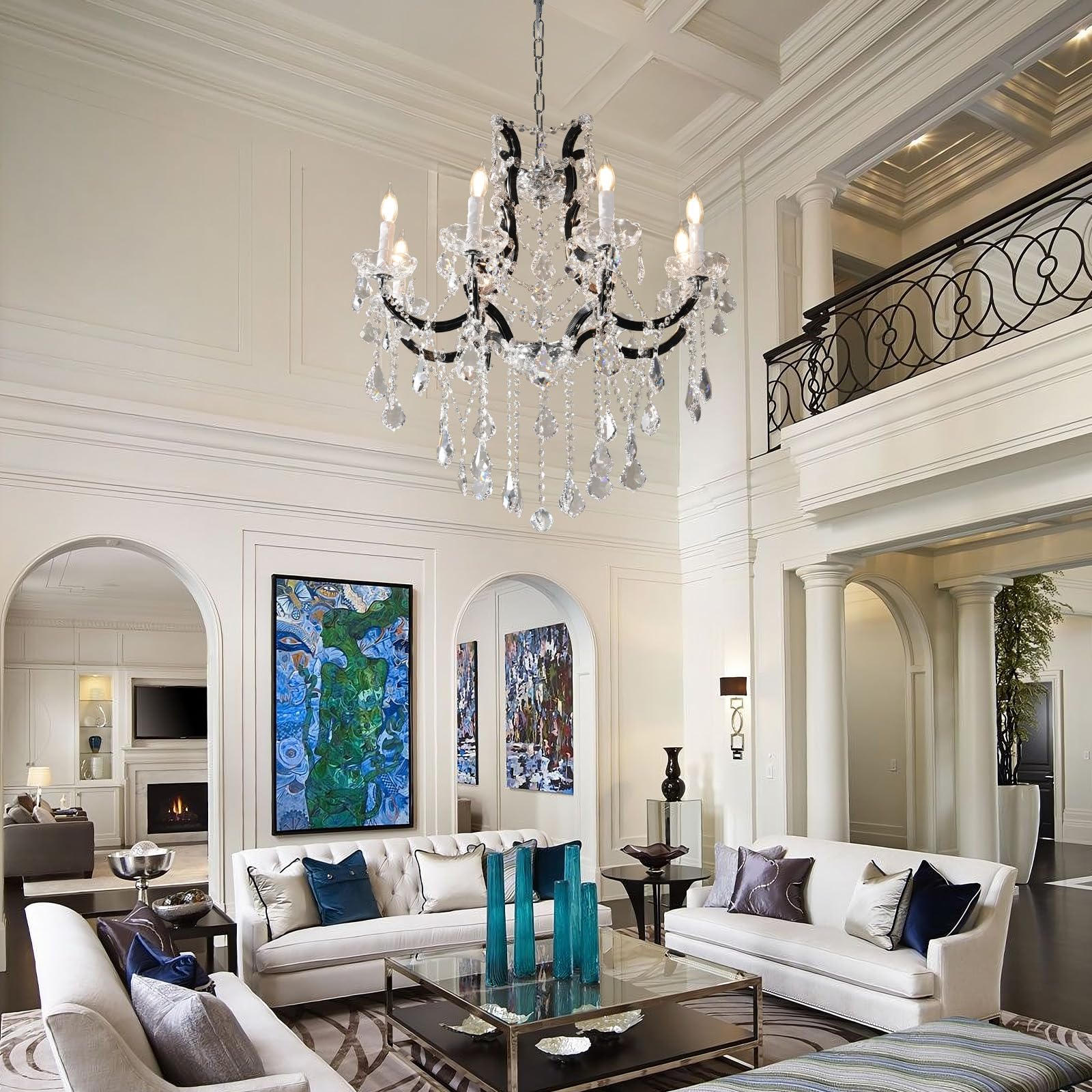 Large Gold Crystal Chandelier Light Fixtures - 24 Lights Modern Crystal Chandeliers for Hotel, Lobby, Foyer, Entryway Hall, Staircase High Ceiling Chandelier 2 Layers - Camilalamps - B0F93R7H6W