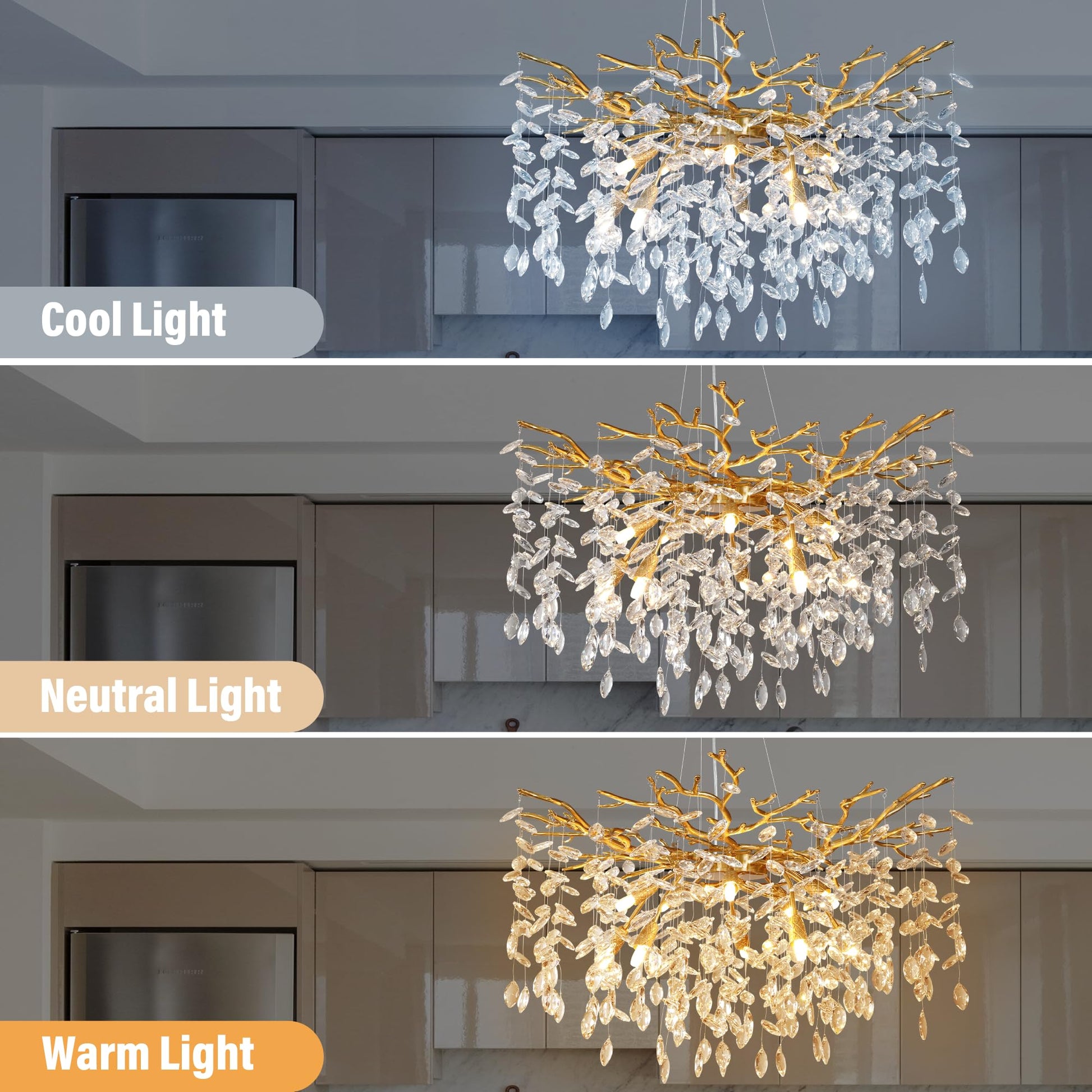 Crystal Chandeliers for Dining Room, 63" Modern Gold Tree Branch Chandelier, 15 - Lights Luxury Rectangular Raindrop Chandelier Light Fixture for Kitchen Island, Living Room, Foyer, High Ceiling - Camilalamps - B0BXNB4WRN