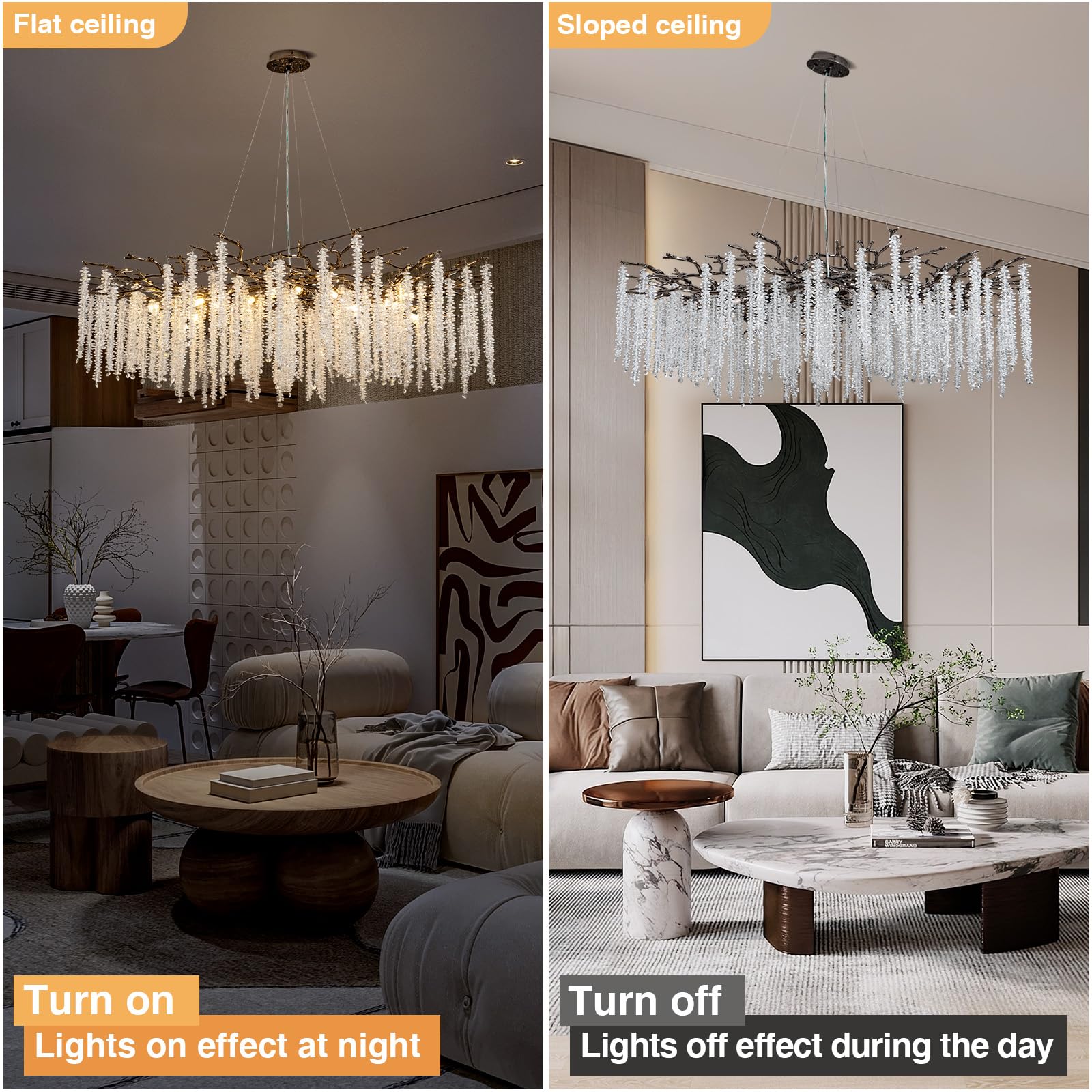 Modern Crystal Chandelier, 47.2" Gold Tree Branch Chandelier for Dining Room, Round Luxury High Ceiling Chandeliers Pendant Light Over Table, Hanging Fixture for Bedroom, Living Room, Kitchen - Camilalamps - B0FBWPQM82