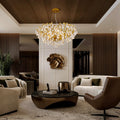 Modern Crystal Chandelier,Silver Ceiling Pendant Flower Hanging Lighting, 31.5