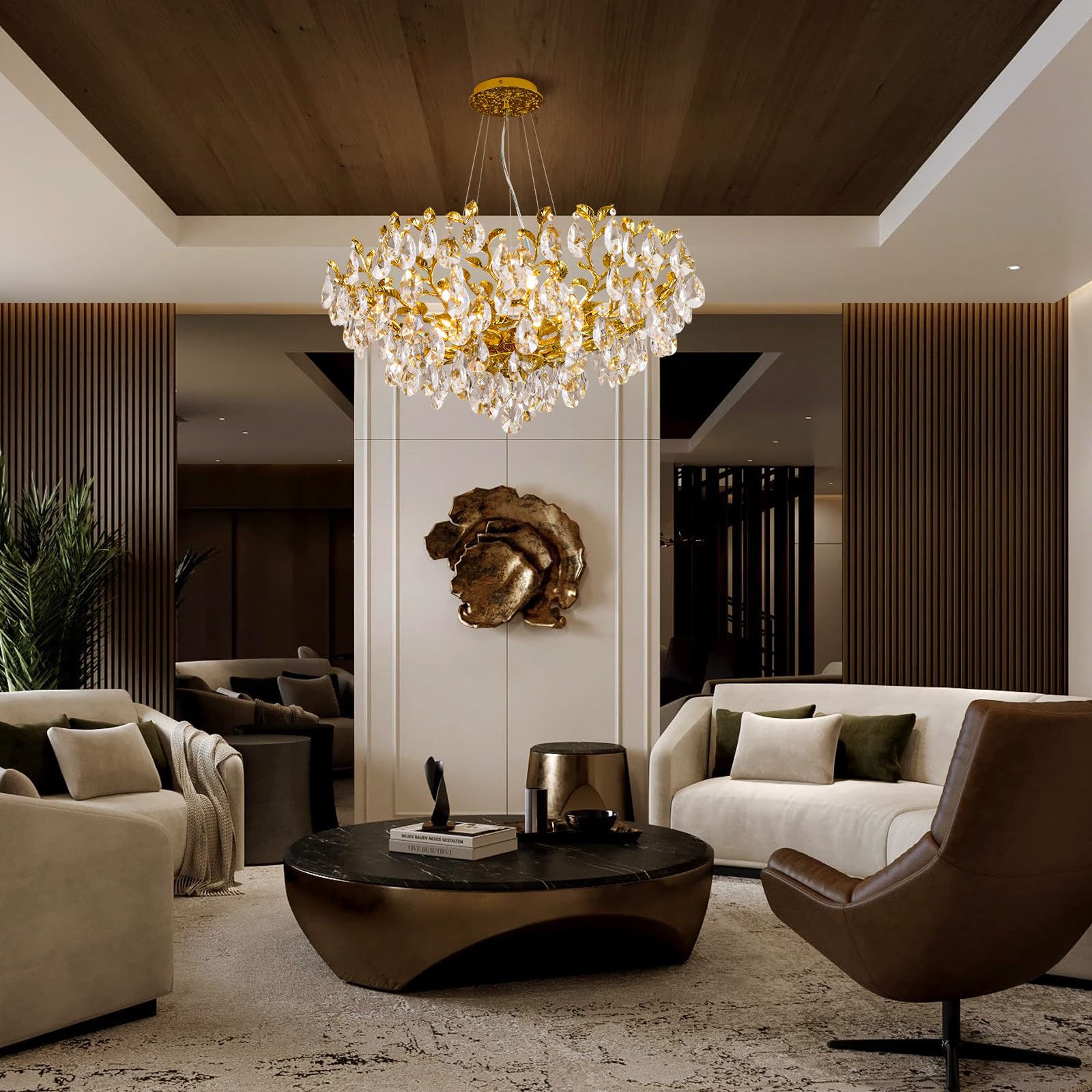 Modern Crystal Chandelier,Silver Ceiling Pendant Flower Hanging Lighting, 31.5" Tree Branch - Leaf Upward Chandelier Light Fixture Perfect for Dining Room, Living Room, Bedroom, Entryway - Camilalamps - B0CRKSZYYL