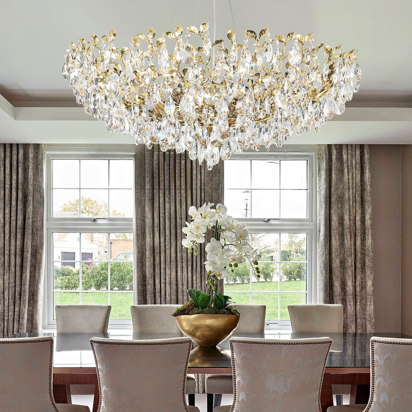 Modern Crystal Chandelier,Silver Ceiling Pendant Flower Hanging Lighting, 31.5" Tree Branch - Leaf Upward Chandelier Light Fixture Perfect for Dining Room, Living Room, Bedroom, Entryway - Camilalamps - B0CRKSZYYL