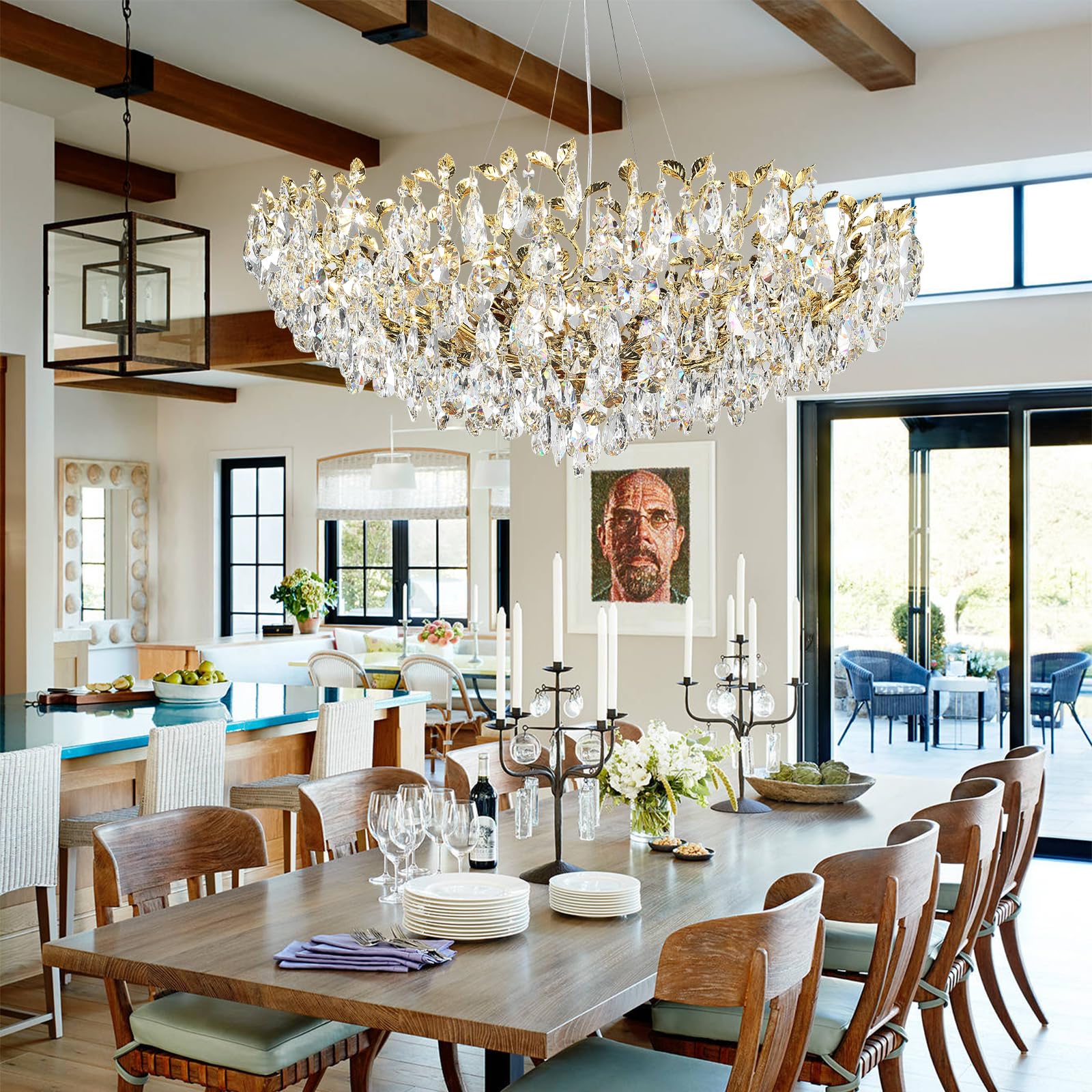 Modern Crystal Chandelier,Silver Ceiling Pendant Flower Hanging Lighting, 31.5" Tree Branch - Leaf Upward Chandelier Light Fixture Perfect for Dining Room, Living Room, Bedroom, Entryway - Camilalamps - B0CRKSZYYL