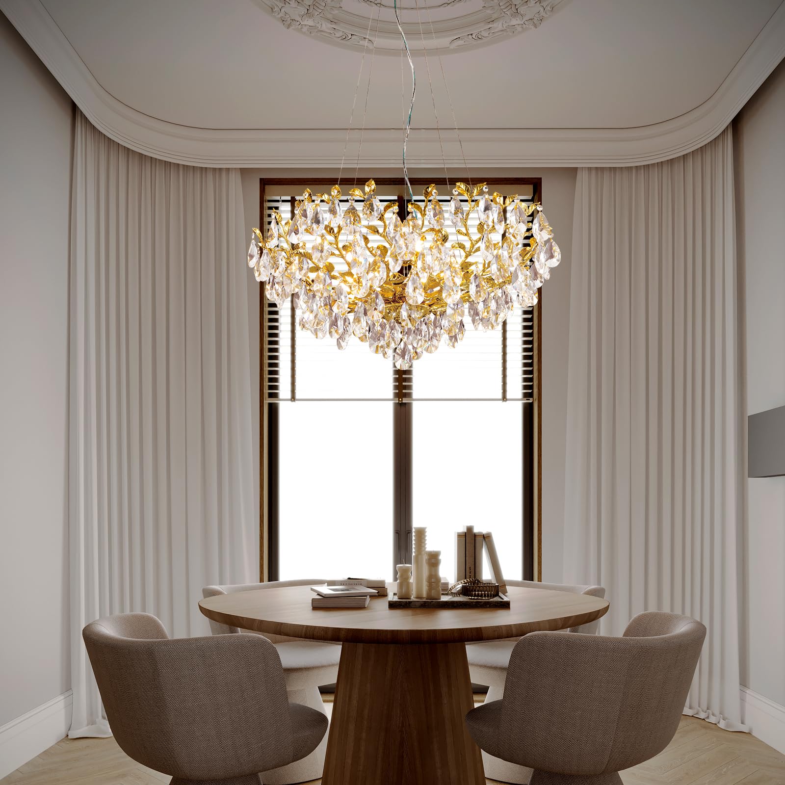 Modern Crystal Chandelier,Silver Ceiling Pendant Flower Hanging Lighting, 31.5" Tree Branch - Leaf Upward Chandelier Light Fixture Perfect for Dining Room, Living Room, Bedroom, Entryway - Camilalamps - B0CRKSZYYL