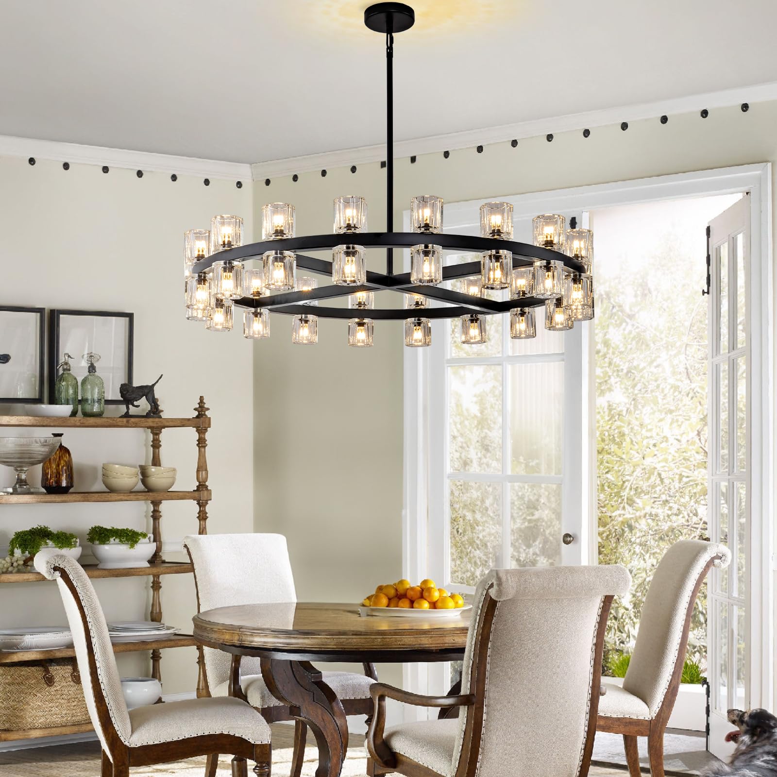 Modern 36" Gold Round Chandelier Light Fixture, K9 Crystal Chandeliers for Dining Room, Living Room, Dining Room Chandeliers Over Table, Chandelier for Bedroom, Foyer, Includes 36XG4 Bulbs - Camilalamps - B0CRGK6RHV